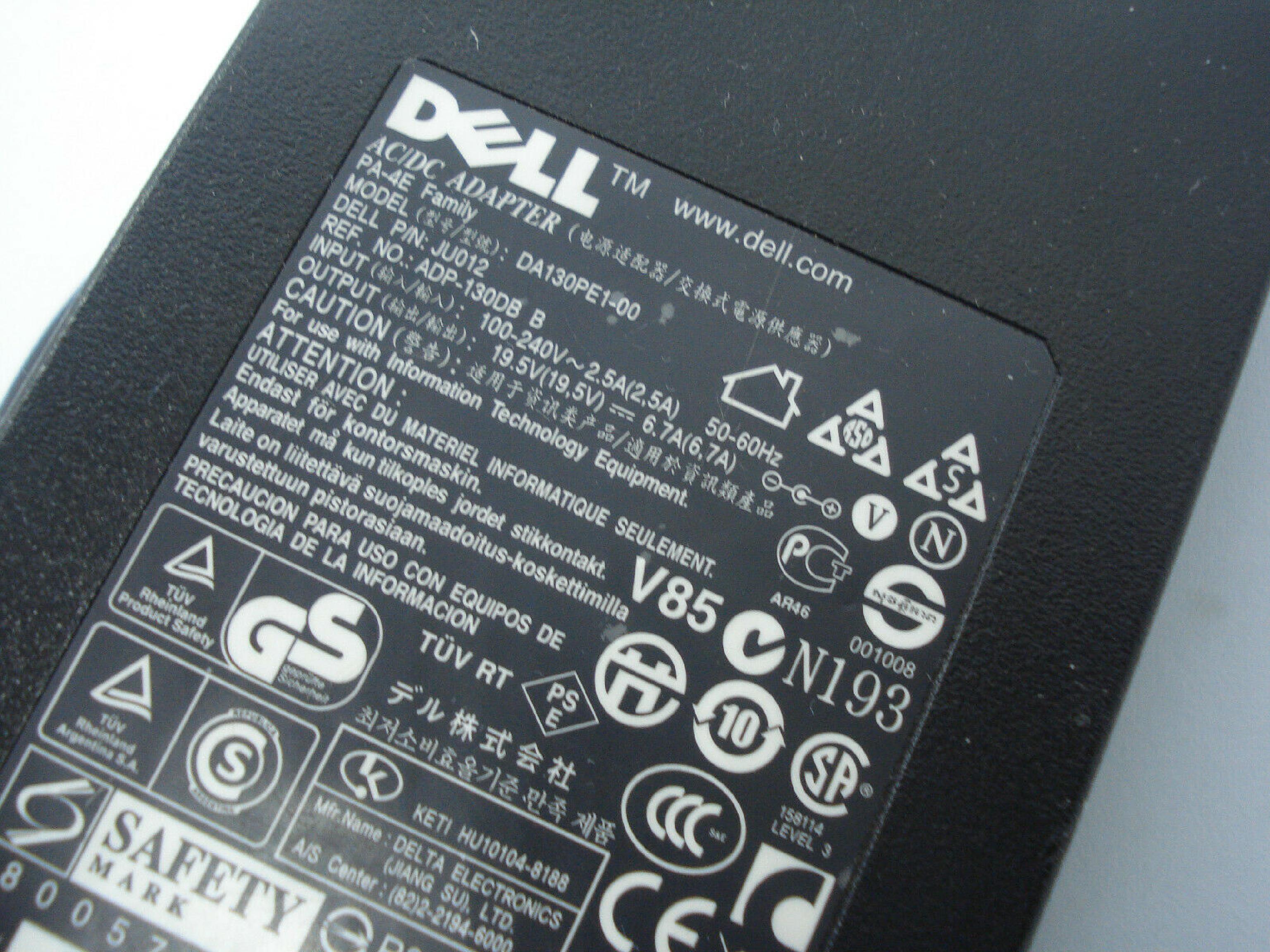 DELL PA-8 NO WALL PLUG INCLUDED 20V DC 2.5A AC ADAPTER WITH 3-PIN CONNECTOR