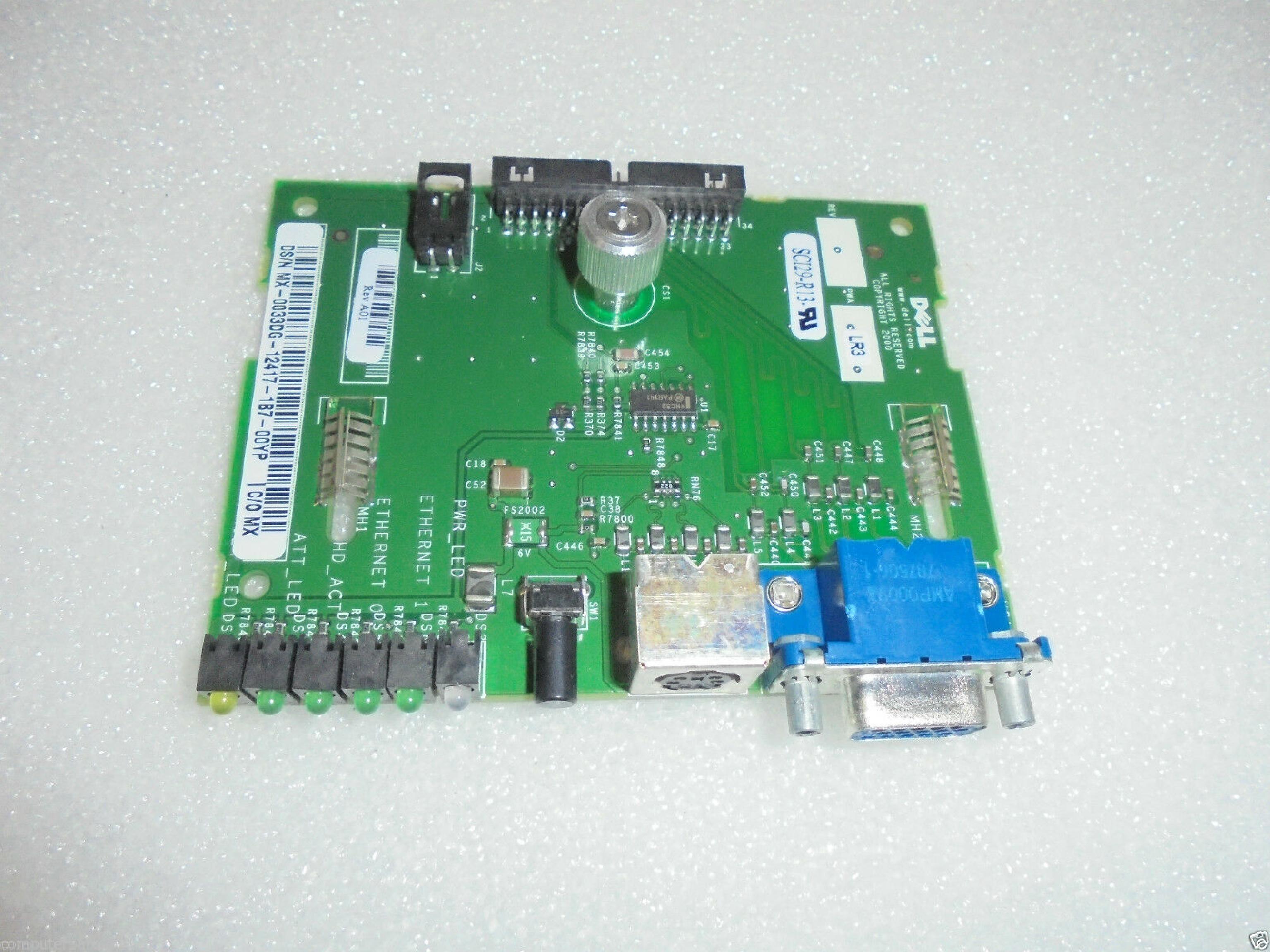 DELL 033DG I/O BOARD FOR POWEREDGE 1550 HAS POWER BUTTON PS/2, VGA PORT AND LED STATUS LIGHTS