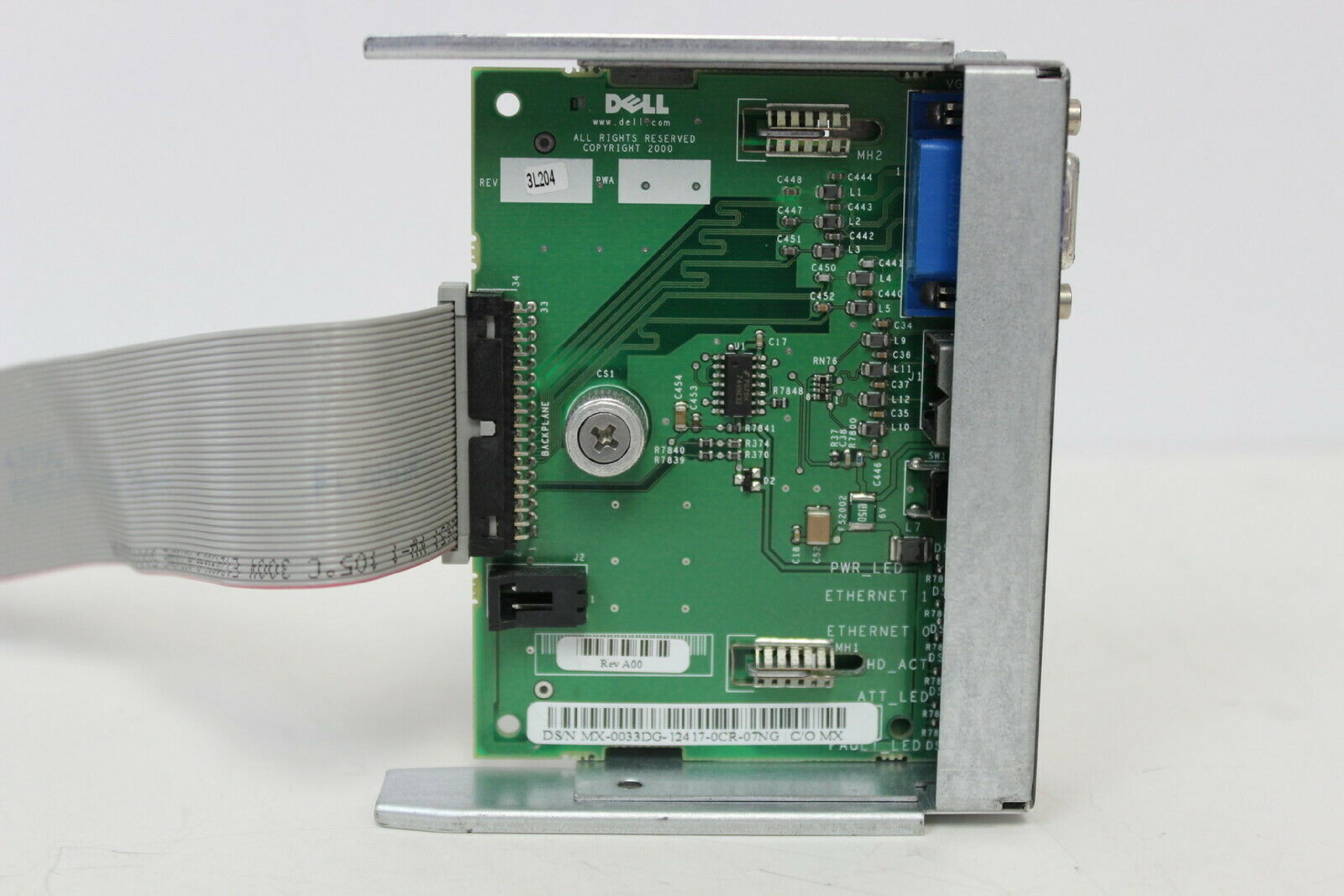 DELL 033DG I/O BOARD FOR POWEREDGE 1550 HAS POWER BUTTON PS/2, VGA PORT AND LED STATUS LIGHTS