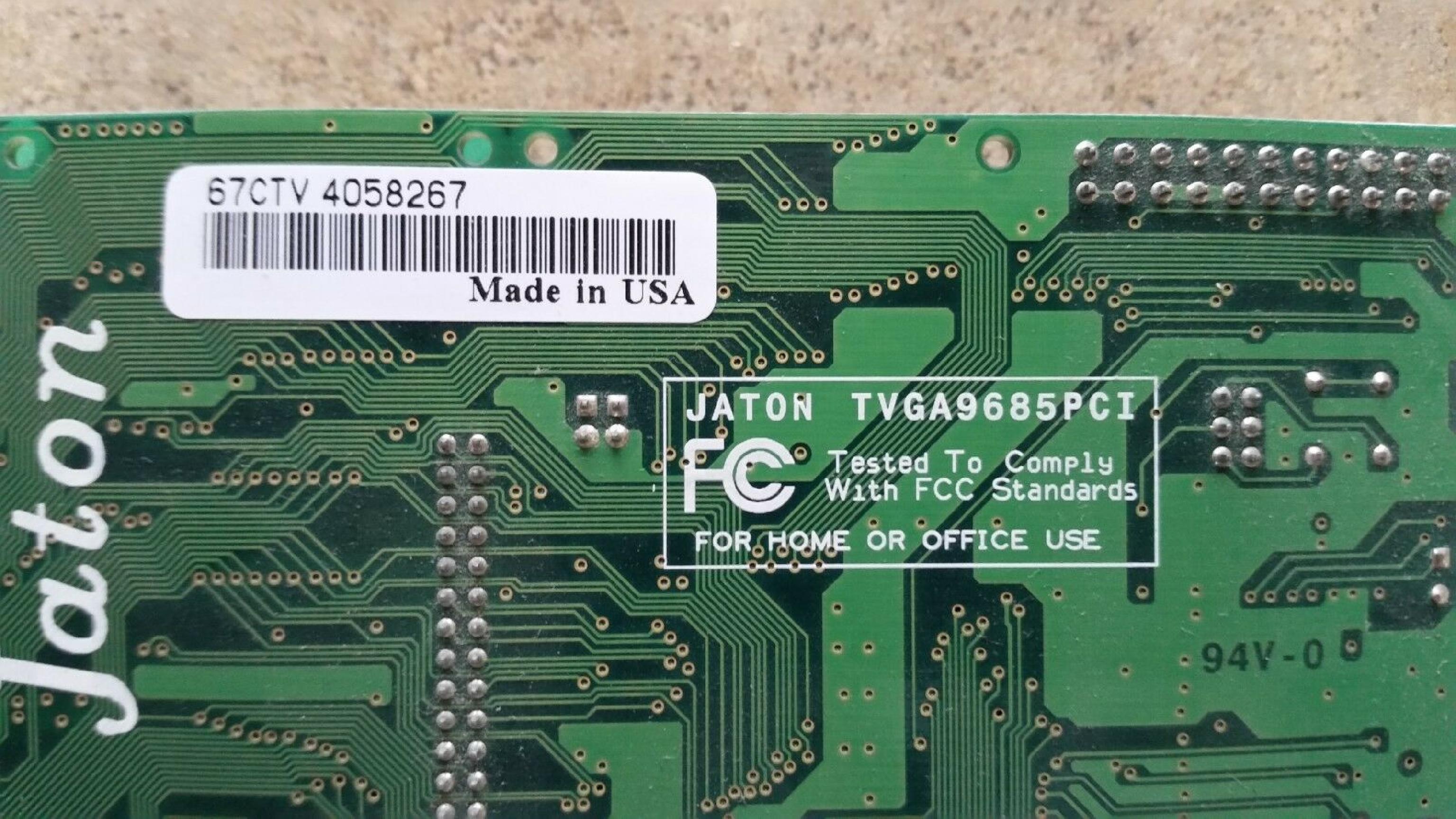 JATON / TRIDENT MICROSYSTEMS TVGA9685PCI 1MB PCI VIDEO CARD WITH VGA OUTPUT 4MB S-VIDEO AND RCA OUTPUTS PROVIDIA9685 2MB CBB02 M9951 TDHXJ524