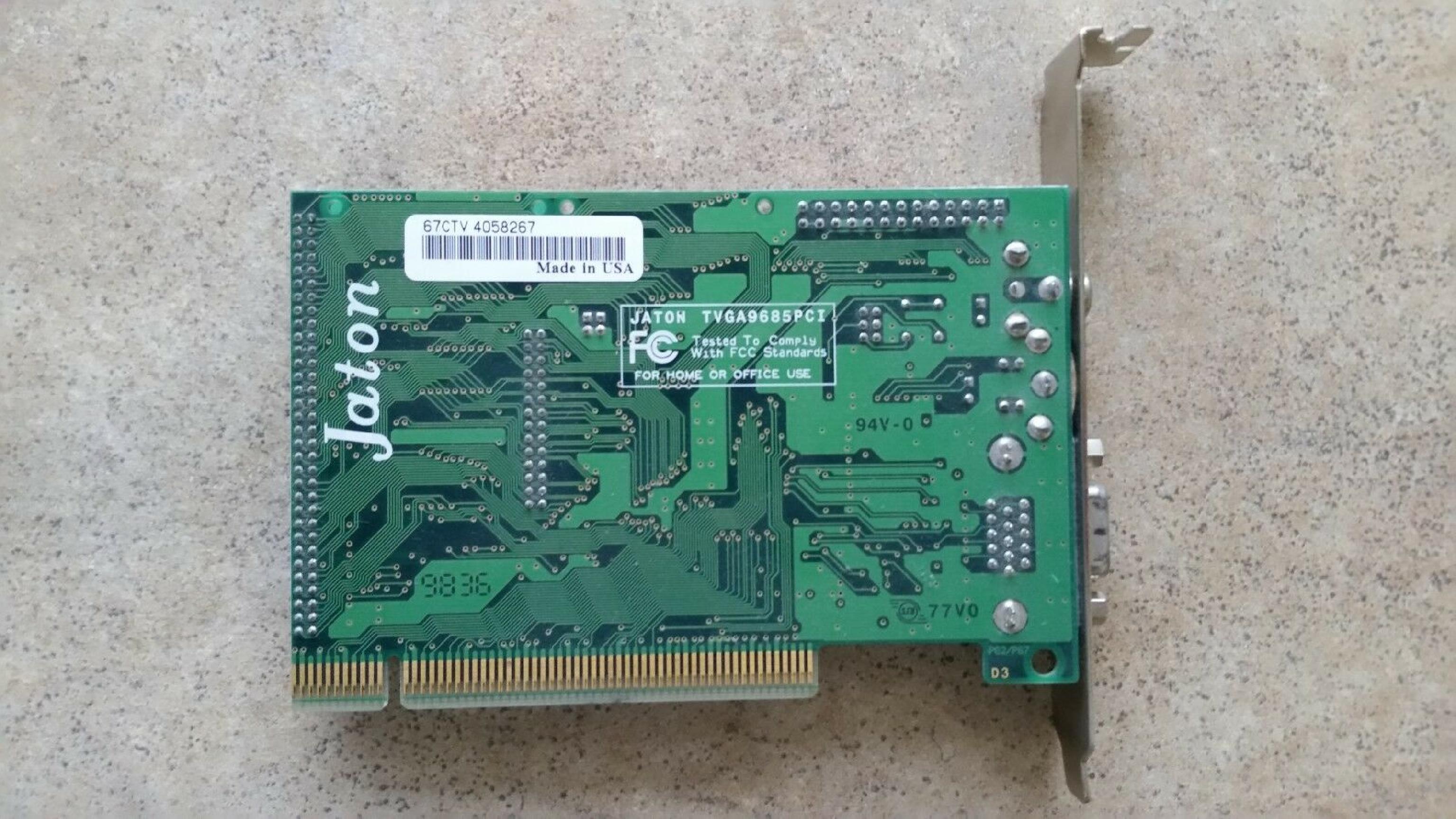 JATON / TRIDENT MICROSYSTEMS TVGA9685PCI 1MB PCI VIDEO CARD WITH VGA OUTPUT 4MB S-VIDEO AND RCA OUTPUTS PROVIDIA9685 2MB CBB02 M9951 TDHXJ524