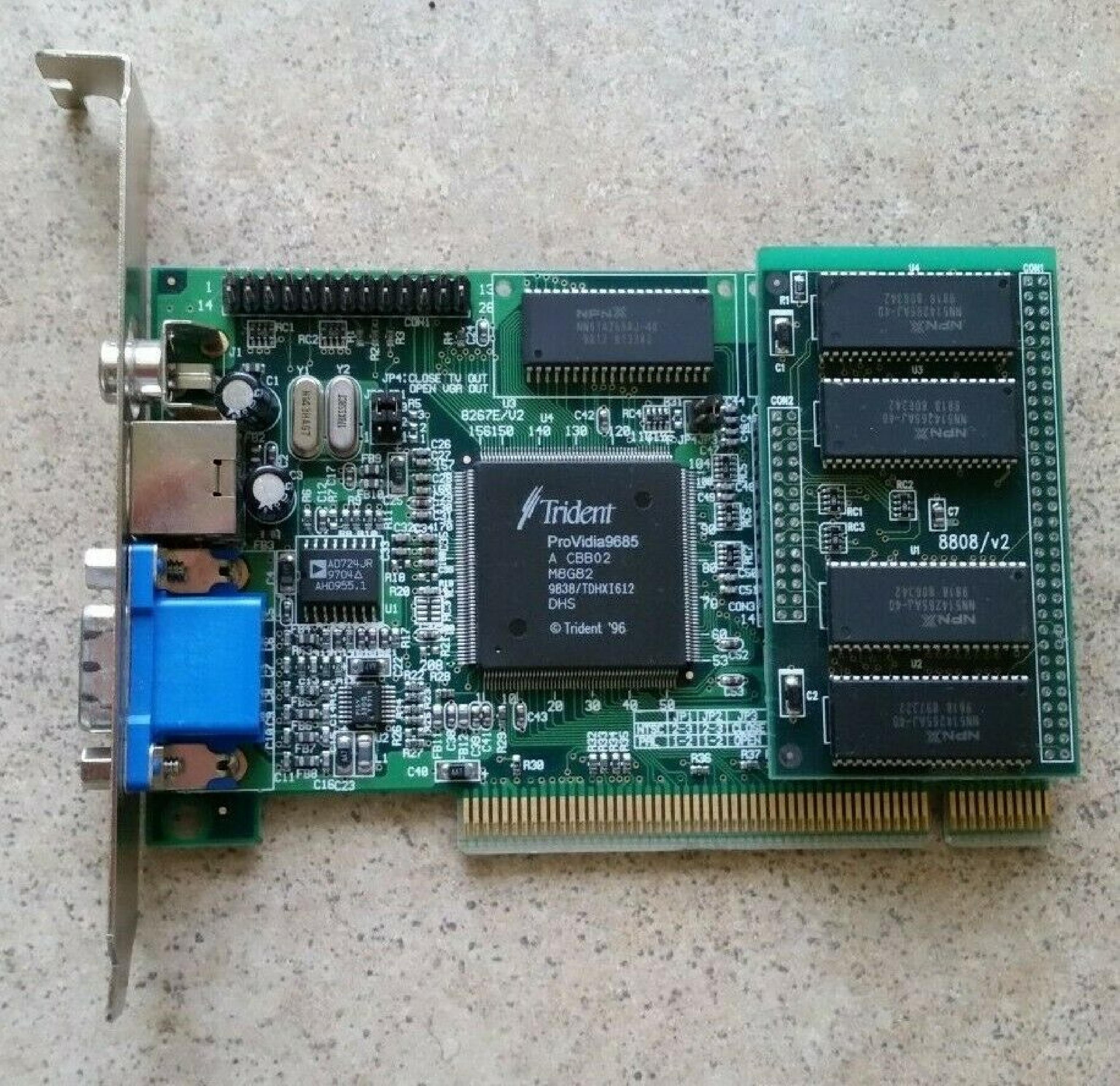 JATON / TRIDENT MICROSYSTEMS TVGA9685PCI 1MB PCI VIDEO CARD WITH VGA OUTPUT 4MB S-VIDEO AND RCA OUTPUTS PROVIDIA9685 2MB CBB02 M9951 TDHXJ524