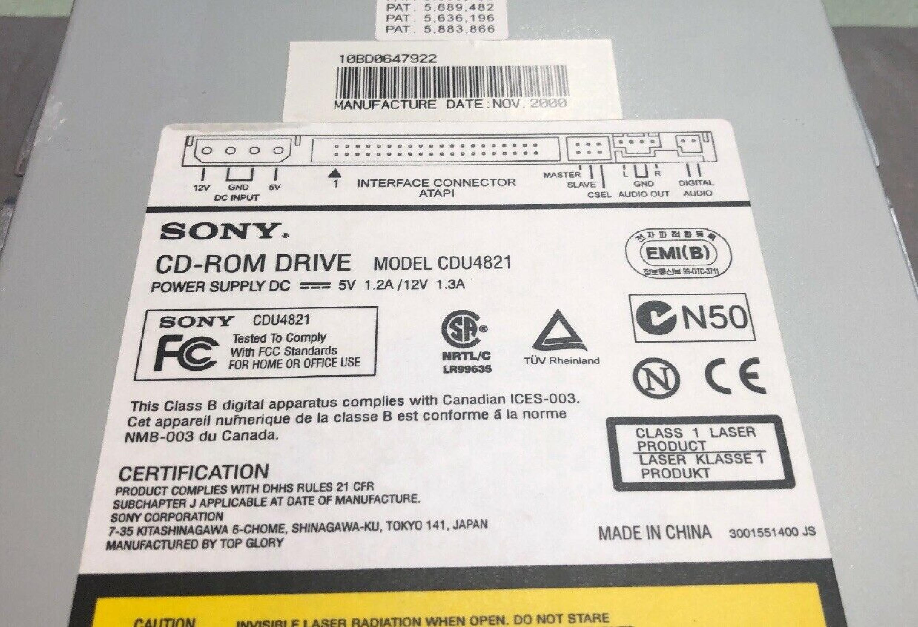 SONY CDU4821 CD-ROM DRIVE