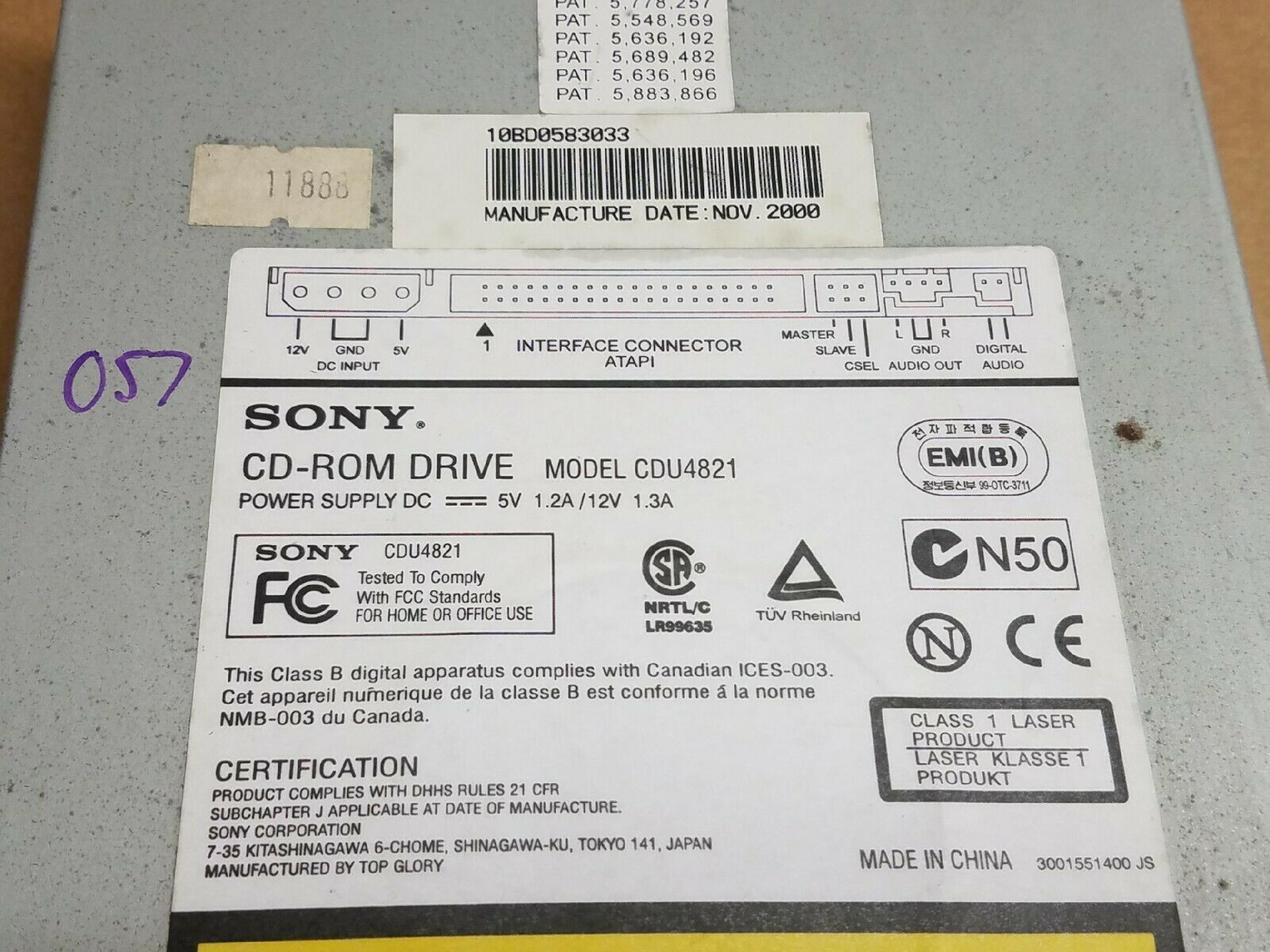 SONY CDU4821 CD-ROM DRIVE