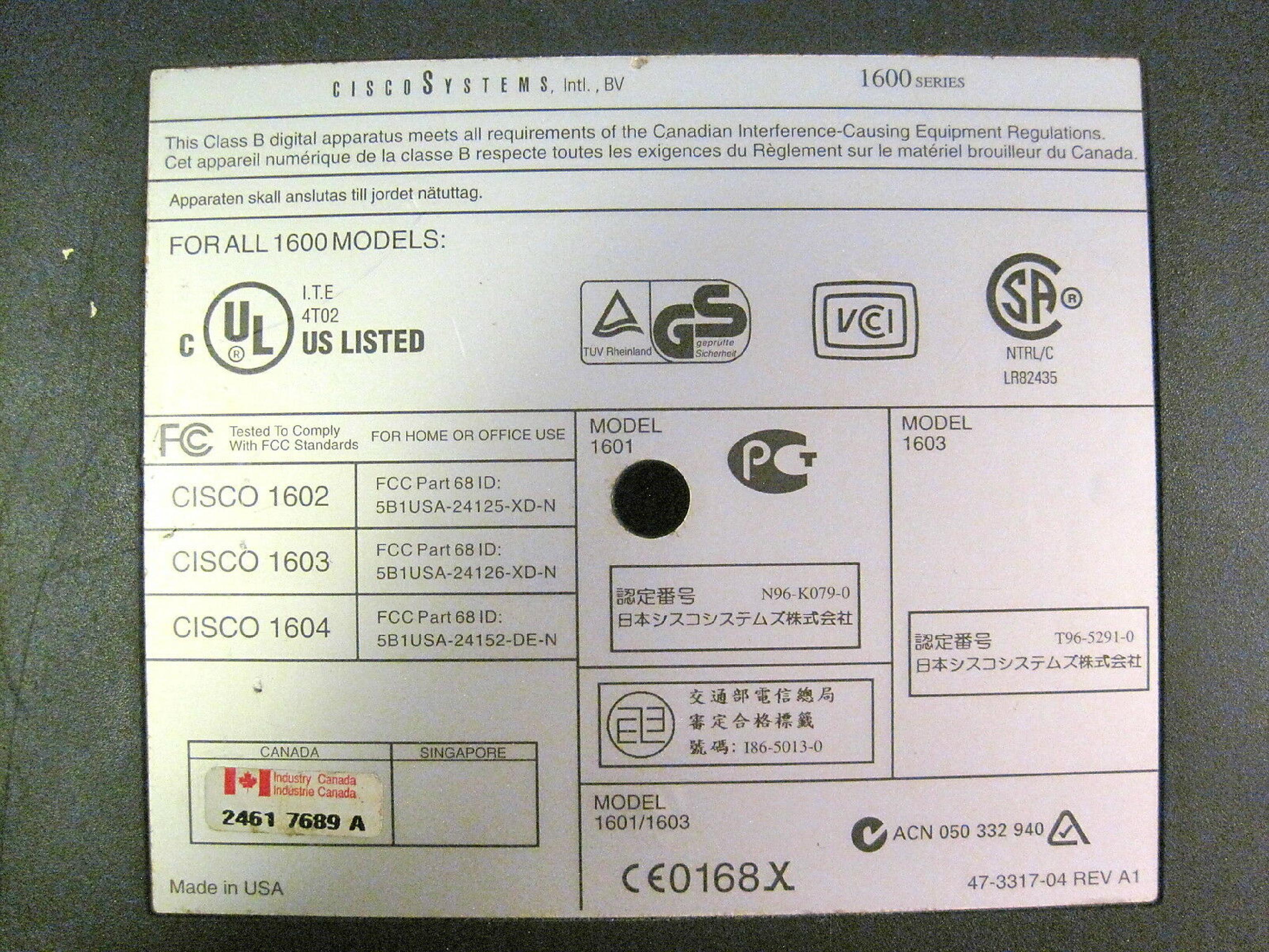 CISCO SYSTEMS 1604 R ETHERNET/ISDN-BRI MOD (NO P/S MOD)