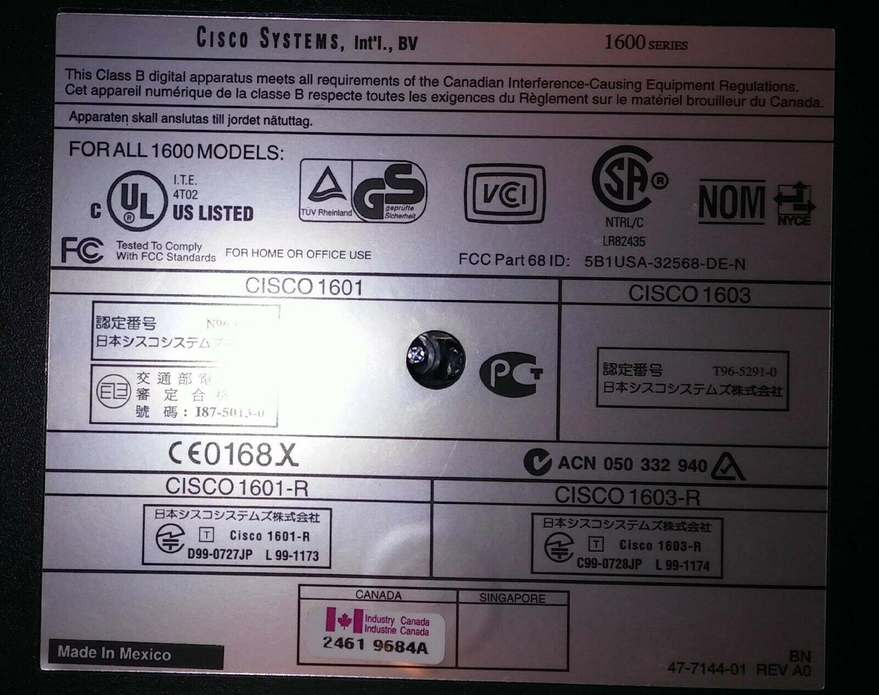 CISCO SYSTEMS 1604 ETHERNET/ISDN-BRI MOD (NO P/S MOD)