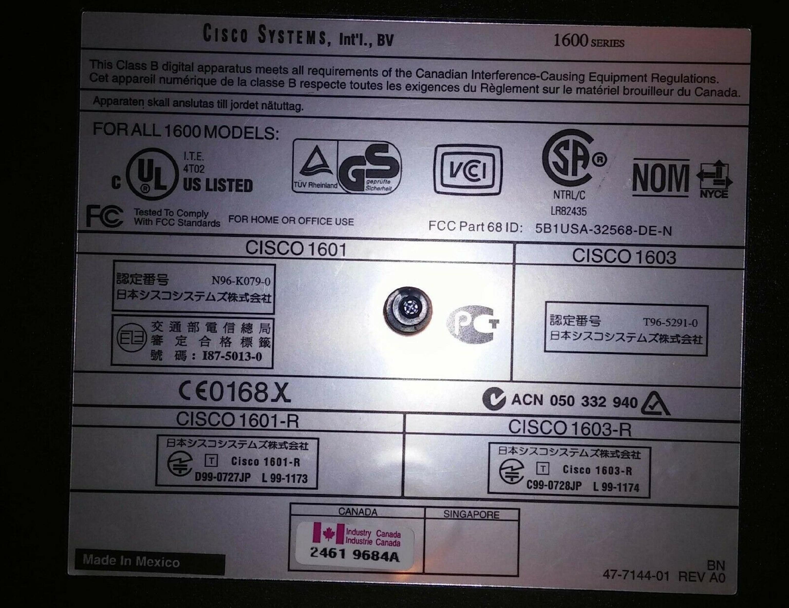 CISCO SYSTEMS 1604 ETHERNET/ISDN-BRI MOD (NO P/S MOD)