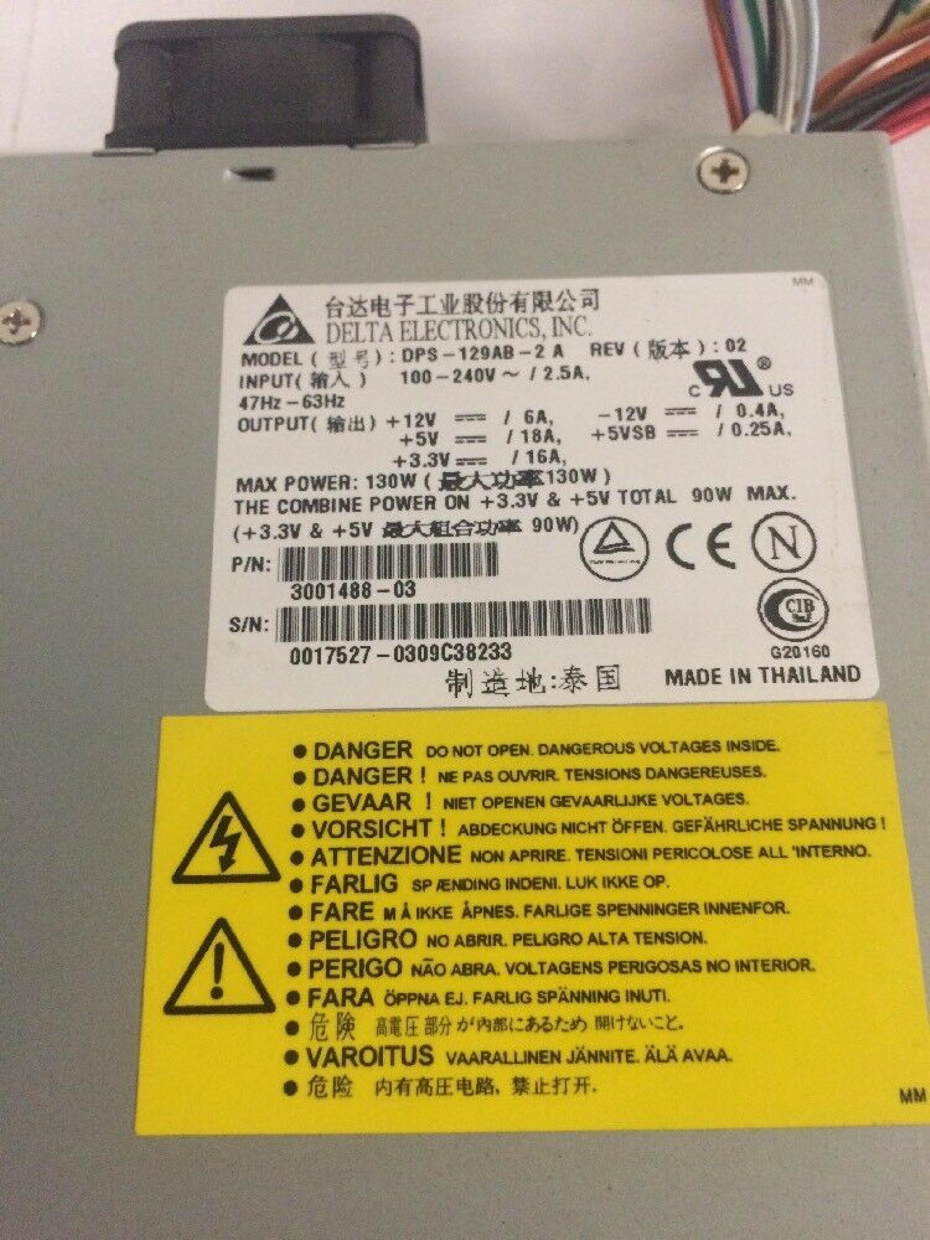 DELTA ELECTRONICS INC 3001488-03 130W POWER SUPPLY FOR SUN STOREDGE S1 SERVER