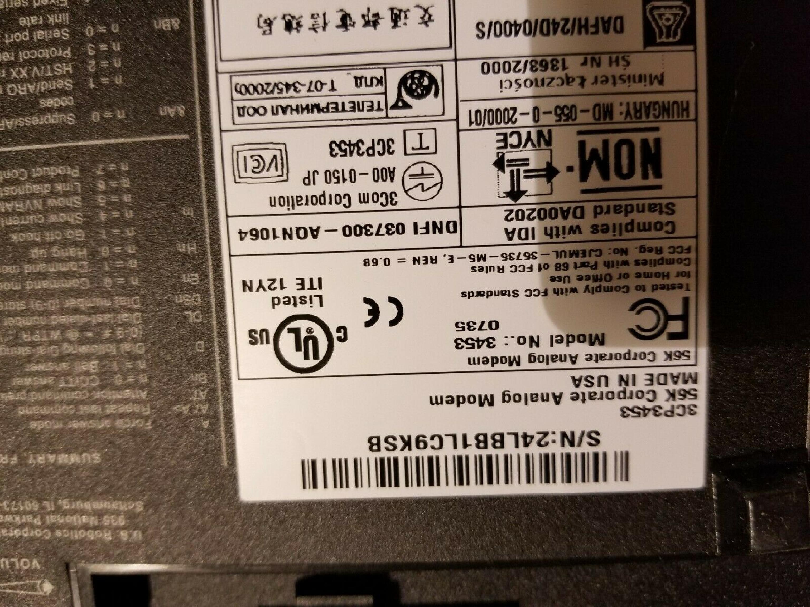 3COM / HP / HEWLETT PACKARD / US ROBOTICS / USR 3453 56K EXTERNAL FAX/MODEM V.90 SERIAL/RS-232