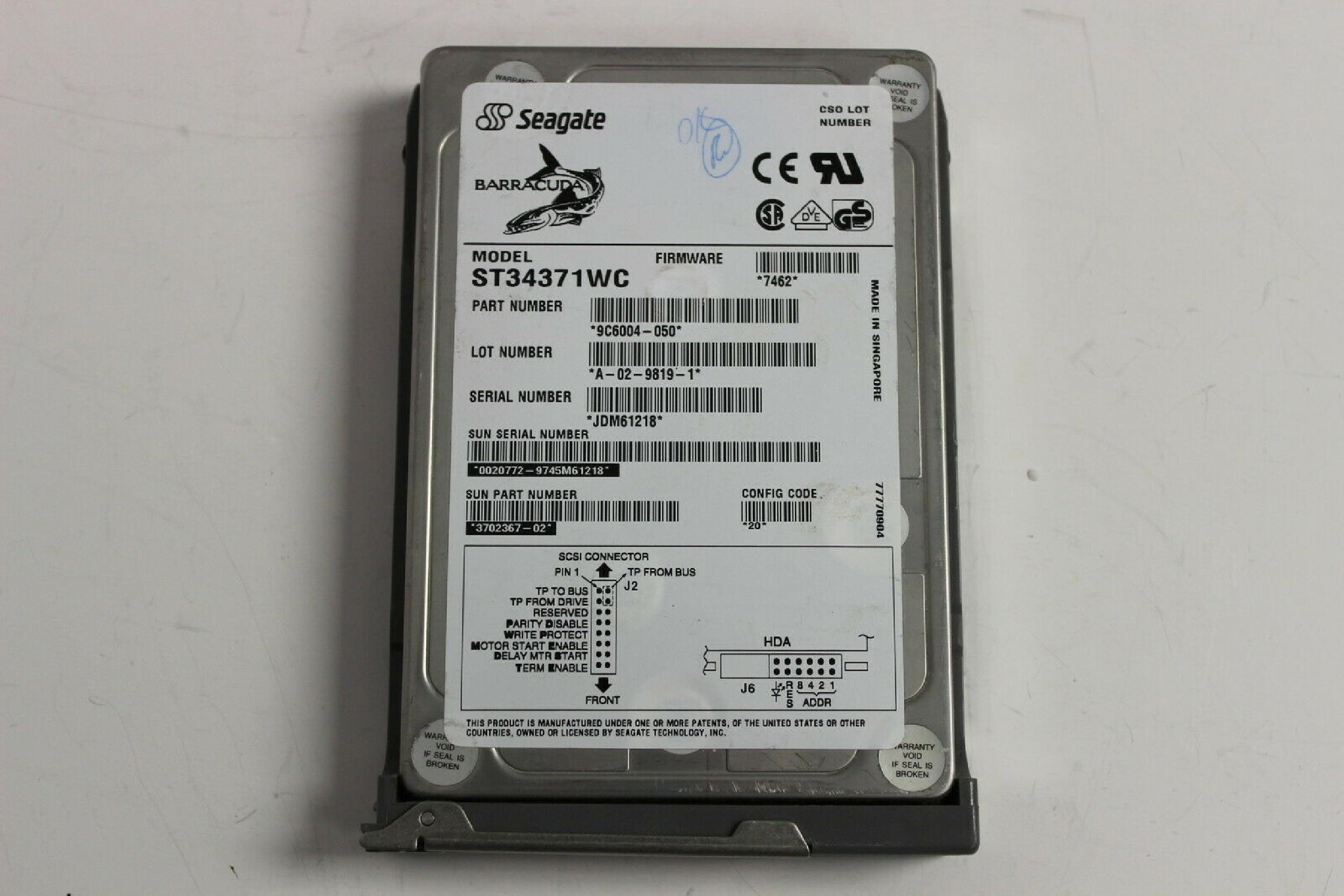 SUN MICROSYSTEMS 3702367-02 4.3GB SCA 80 PIN HOT SWAP 3.5INCH DRIVE