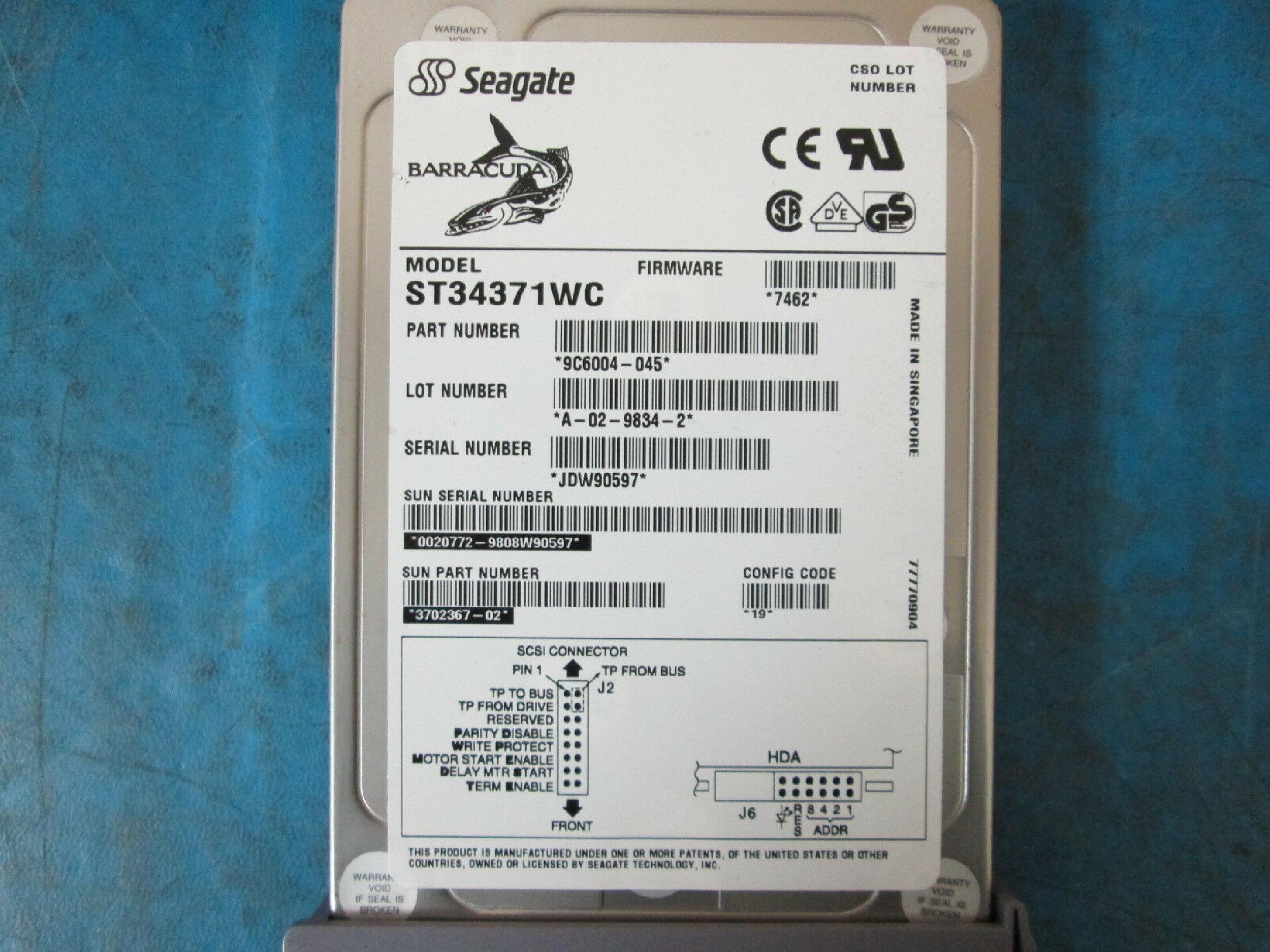 SUN MICROSYSTEMS 3702367-02 4.3GB SCA 80 PIN HOT SWAP 3.5INCH DRIVE