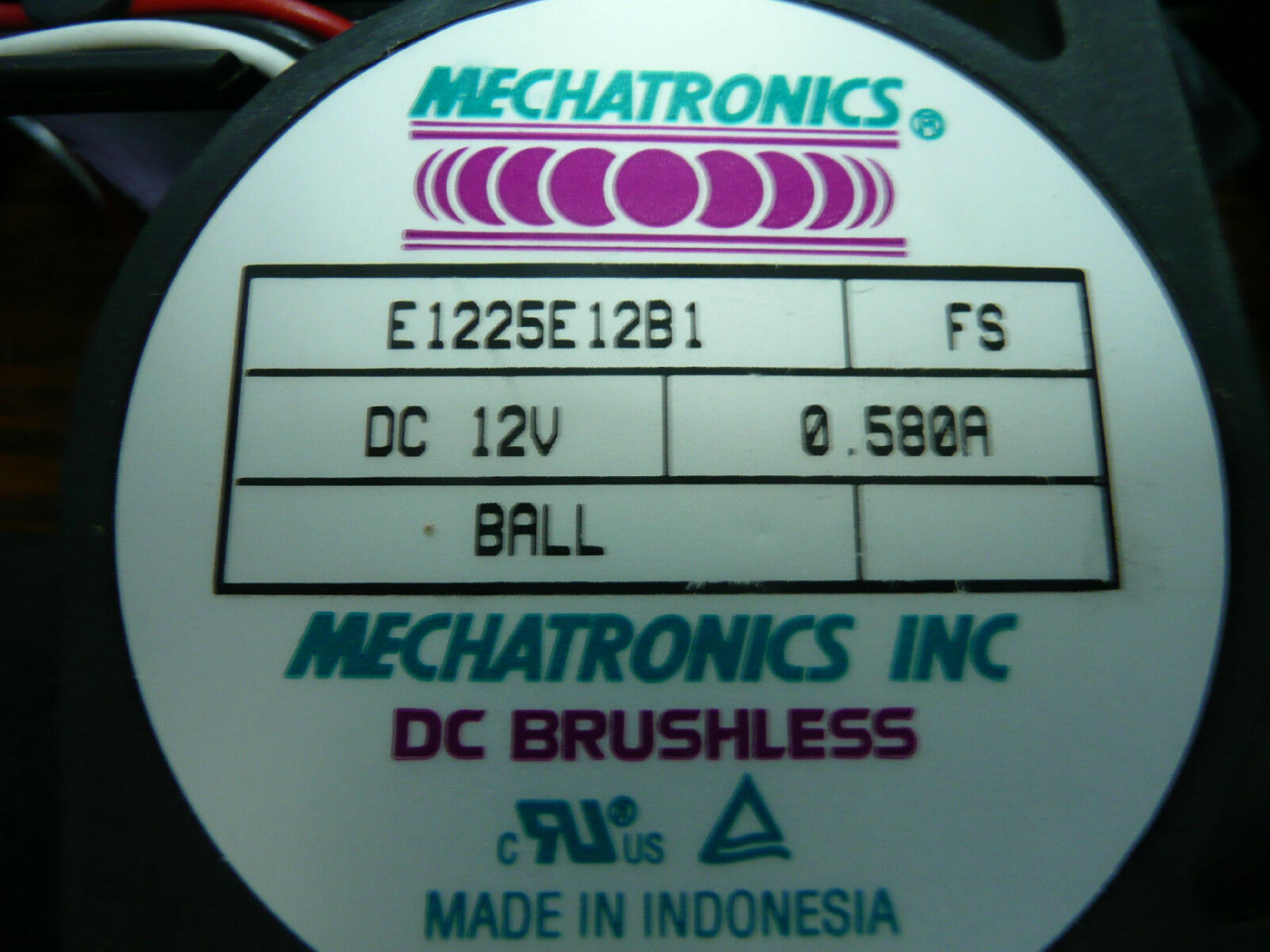 MECHATRONICS E1225E12B1 12V DC .58A BALL BEARING BRUSHLESS FAN