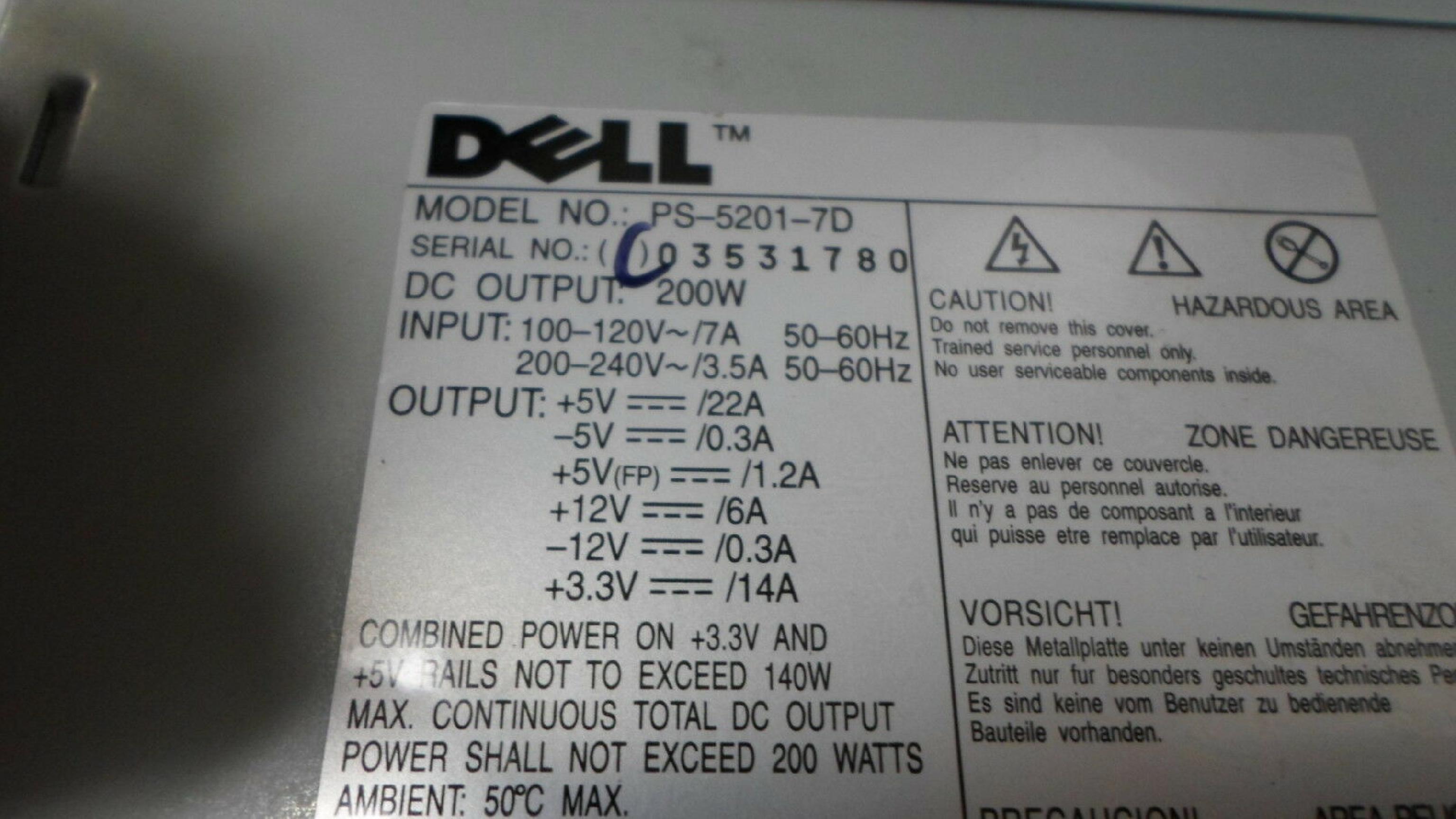 DELL / DELTA ELECTRONICS INC 09228C 200W POWER SUPPLY FOR GX1 OPTIPLEX