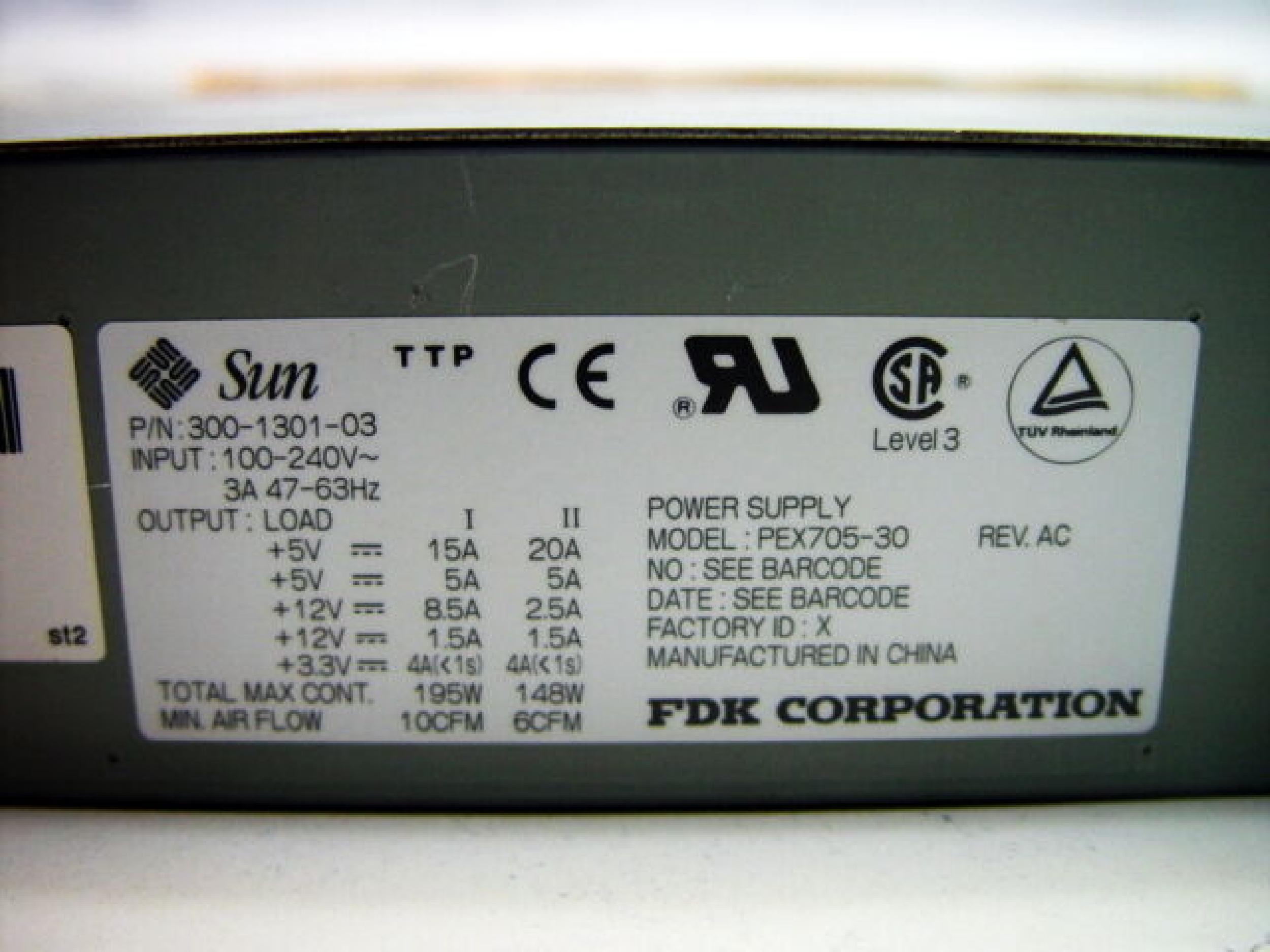 SUN MICROSYSTEMS PEX705-30 195W POWER SUPPLY