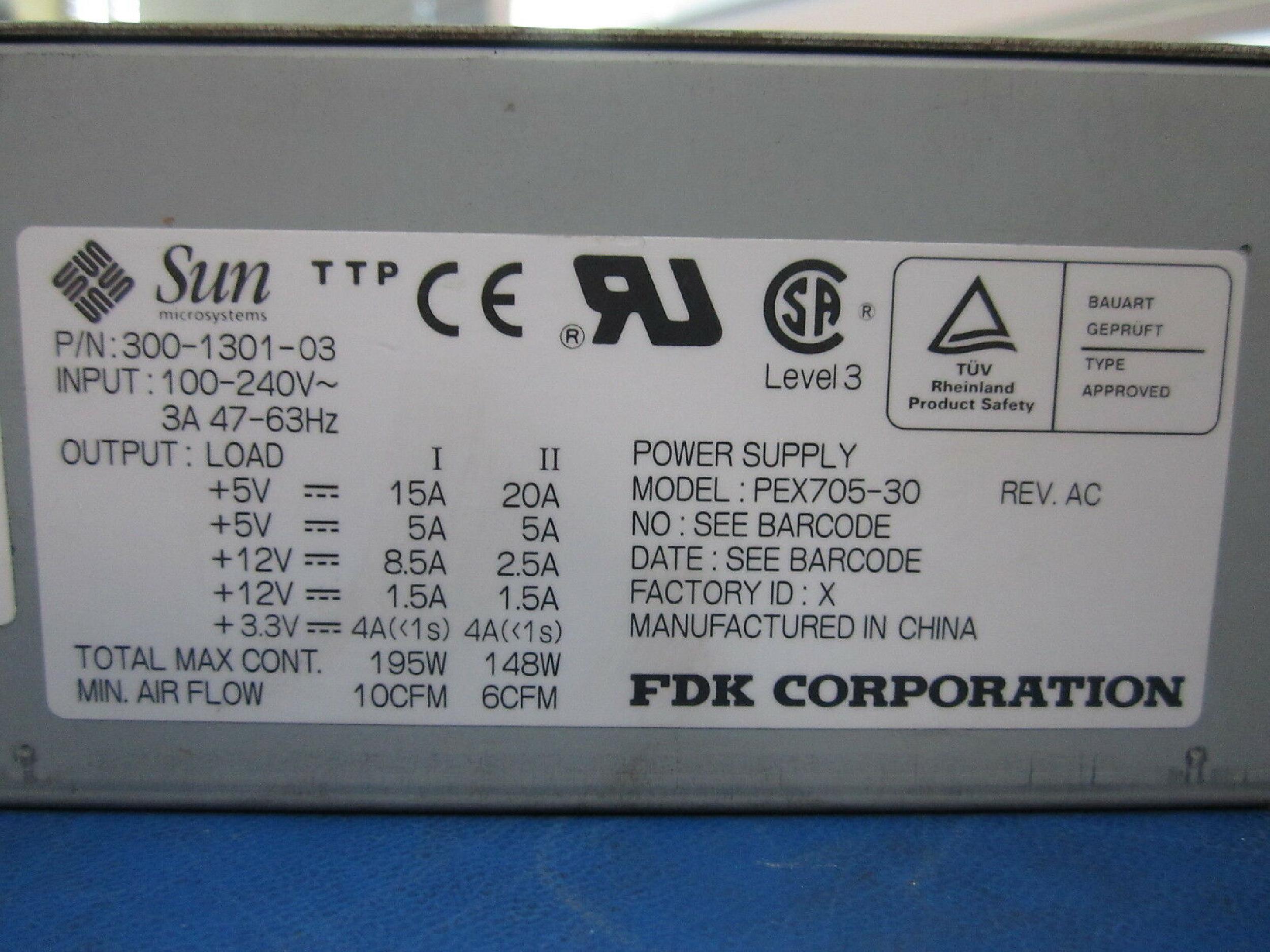 SUN MICROSYSTEMS PEX705-30 195W POWER SUPPLY
