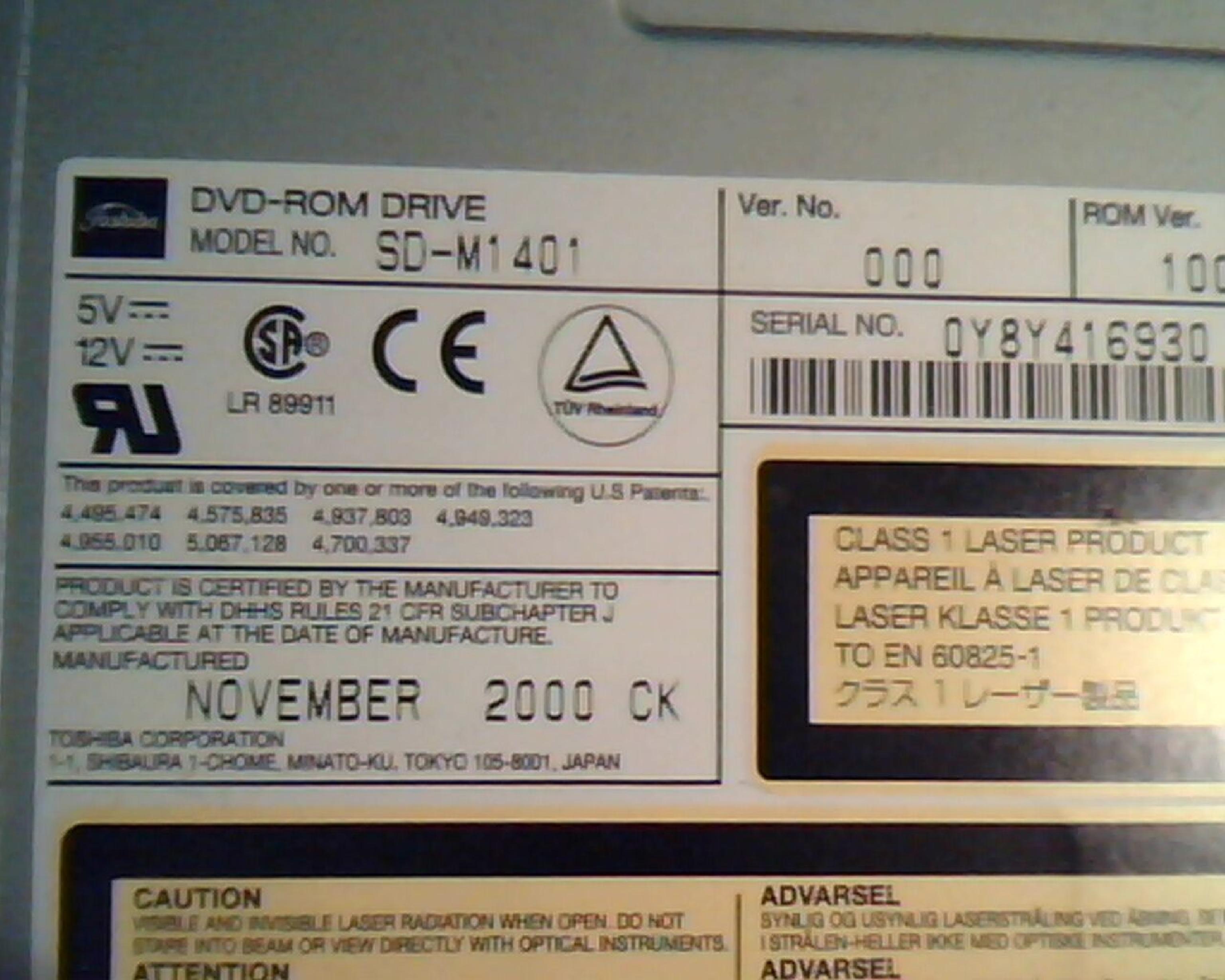 TOSHIBA SD-M1401 E450 10X DVD-ROM DRIVE