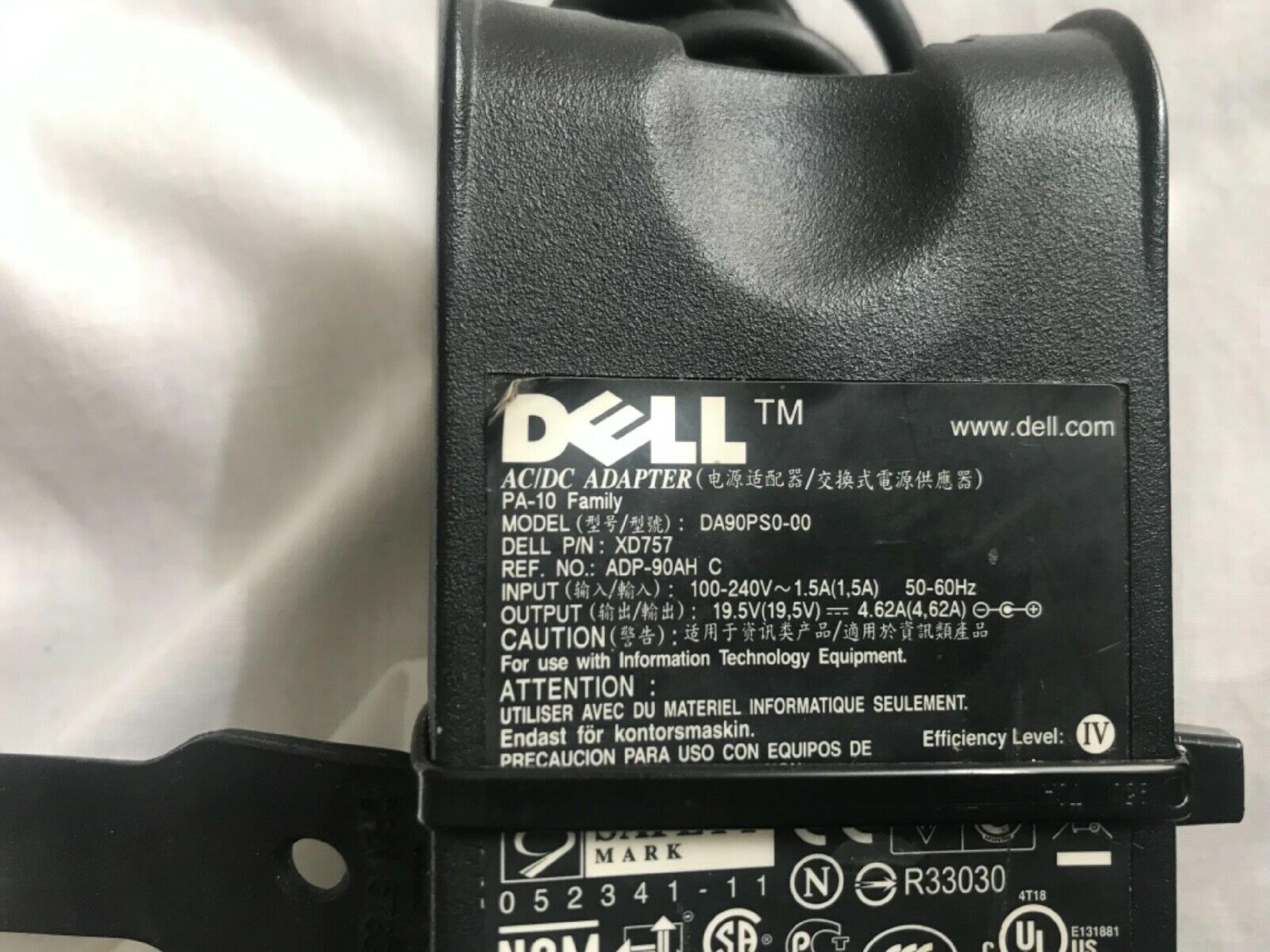 DELL ADP-90AH C AC ADAPTER 19.5VDC 4.62A WITH OD: 7.35MM ID: 5.15MM DESKTOP STYLE INSIDE POLE POSITIVE PA-10 FAMILY