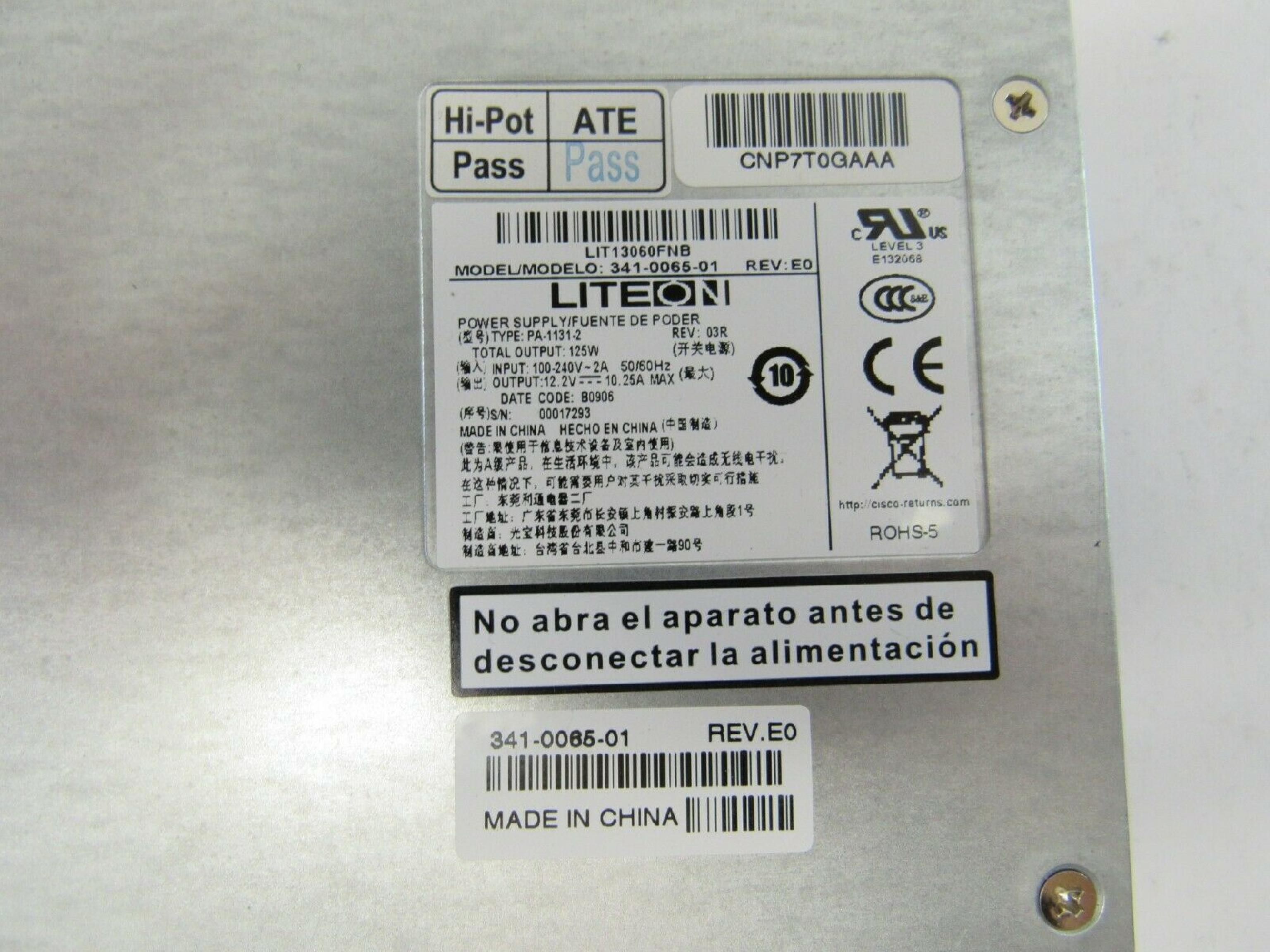 CISCO SYSTEMS 341-0065-01 125W POWER SUPPLY FOR CISCO 2811