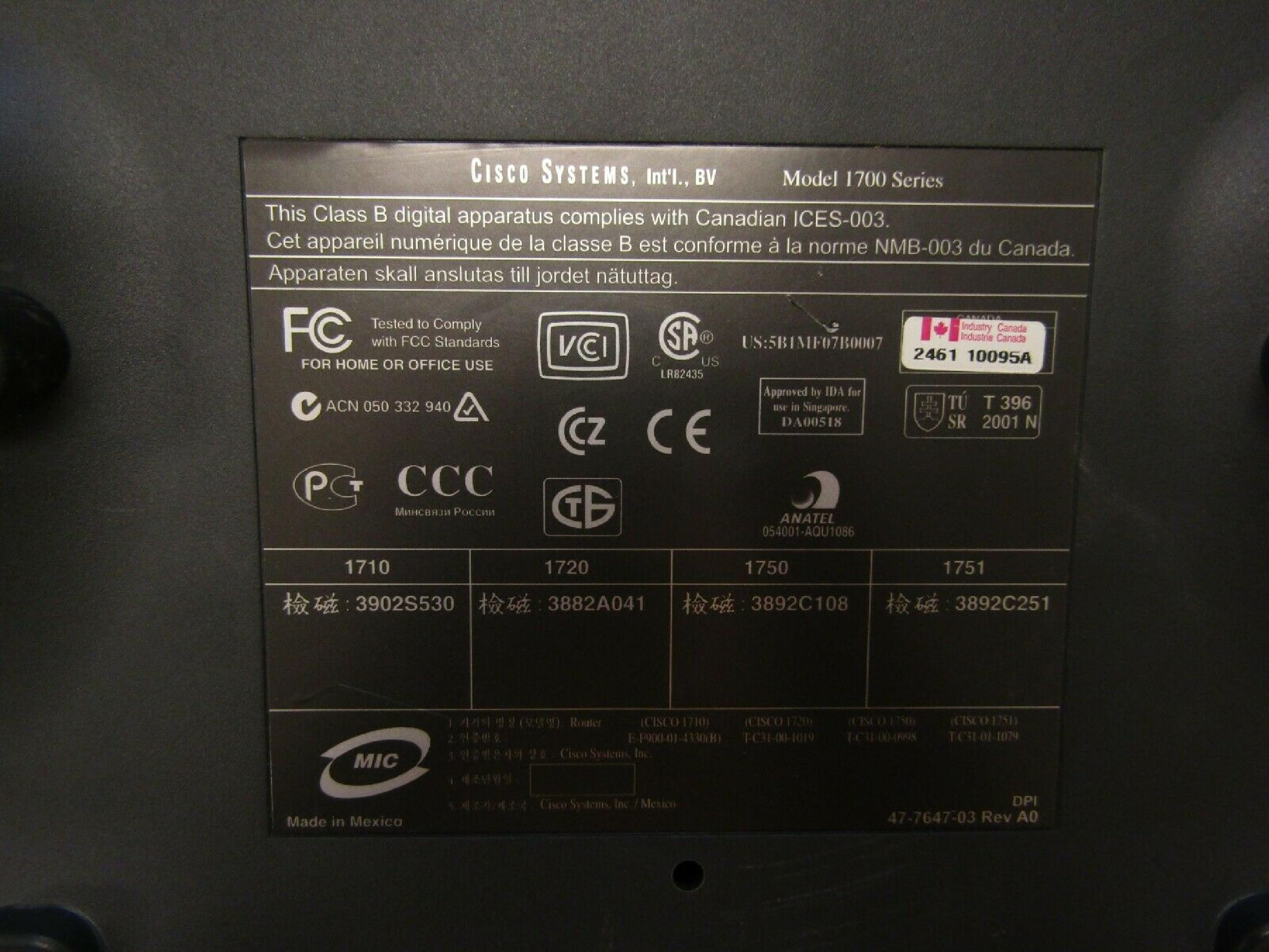 CISCO SYSTEMS CISCO 1751 CISCO SERIES 1700 ROUTER