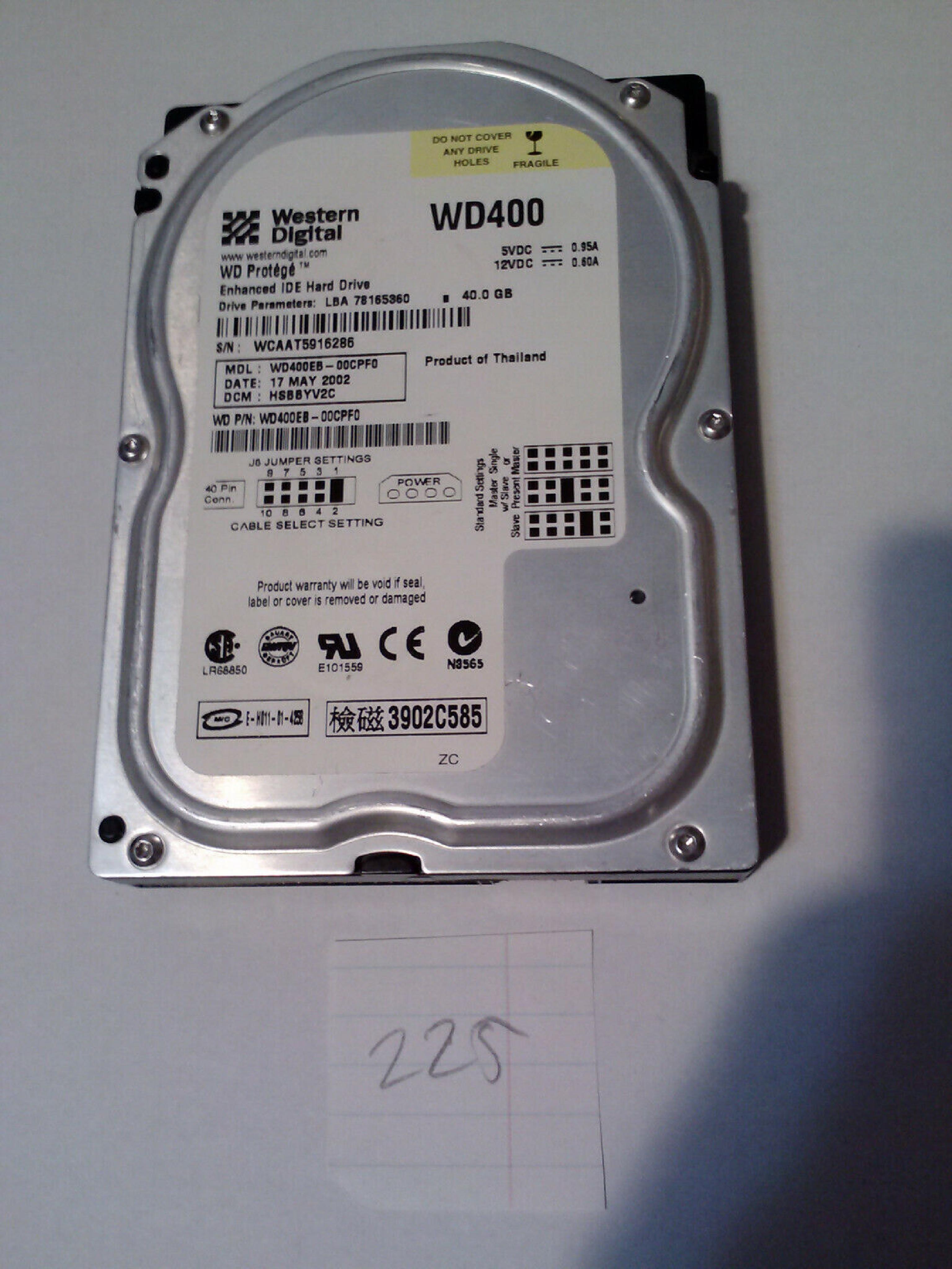 WESTERN DIGITAL / WD WD400 40GB IDE HD LBA 78165360 DATE 29 MAY 2004 DCM HSBHCTJAH BSBHCTJAH 06 MAR HSBHCTJCH 05 SEP DSBHCTJCH 11 AUG 2005 ESBHCTJCH DSBHCTJAH 08 JAN 2006 ESBHCTJAH 18 JUN 09 NOV ESBACTJCA 2001 R DRBHEGHH 78125000 HREHET2AB DSBHEGYH 04 HSBBNV2A 12 JUL 2003 15 DSBHNV2