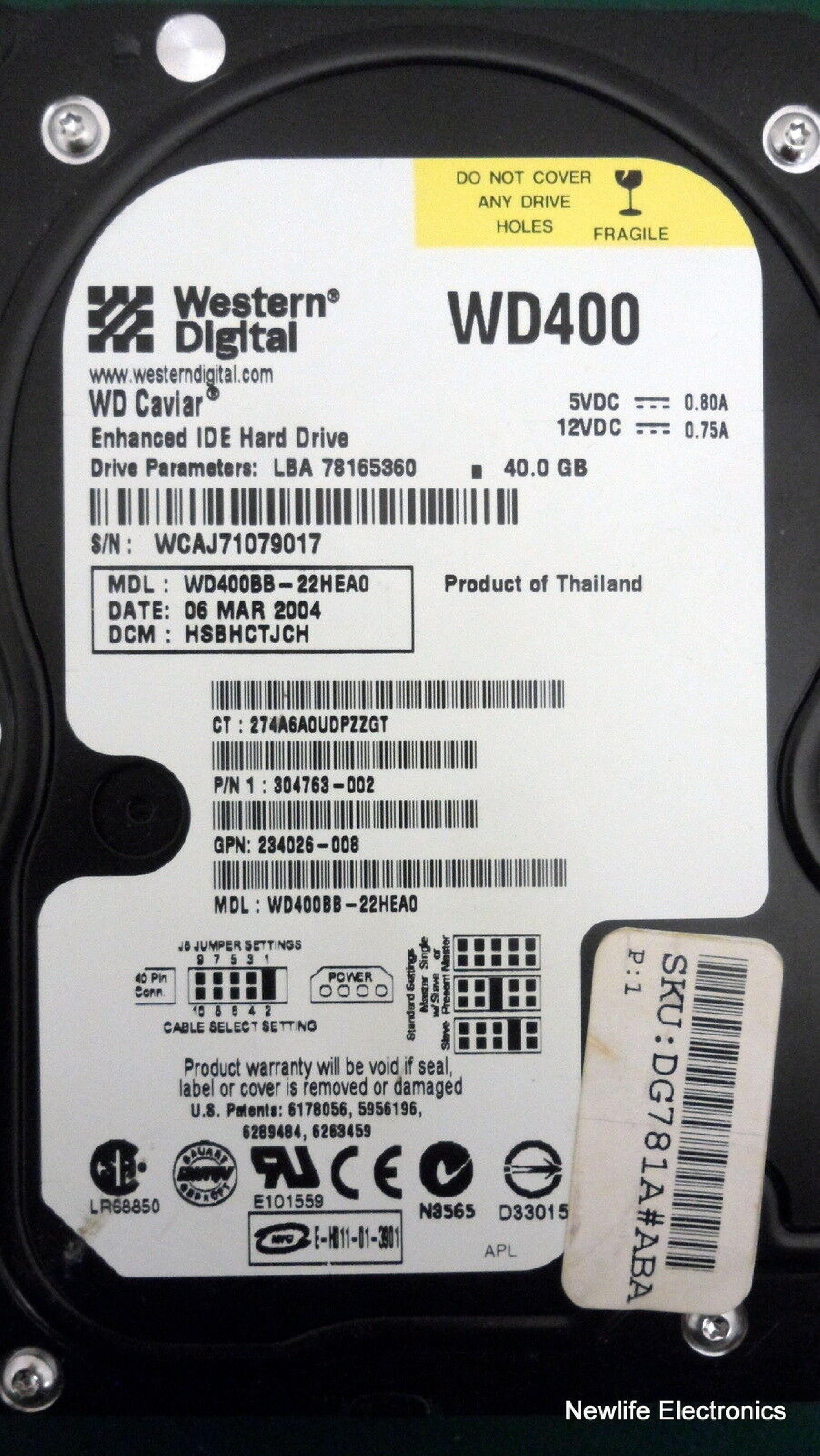 WESTERN DIGITAL / COMPAQ / HEWLETT PACKARD / HP / WD 304763-002 40GB IDE HD LBA 78165360 DATE 29 MAY 2004 DCM HSBHCTJAH BSBHCTJAH 06 MAR HSBHCTJCH DSBHCTJAH 18 11 JUN DSBHCTJCH 17 FSBHCTJAH 05 APR 16 CAVIAR 20 JUL DSBACTJAH 26 HSBACTJAH DSBACTJCH DRIVE