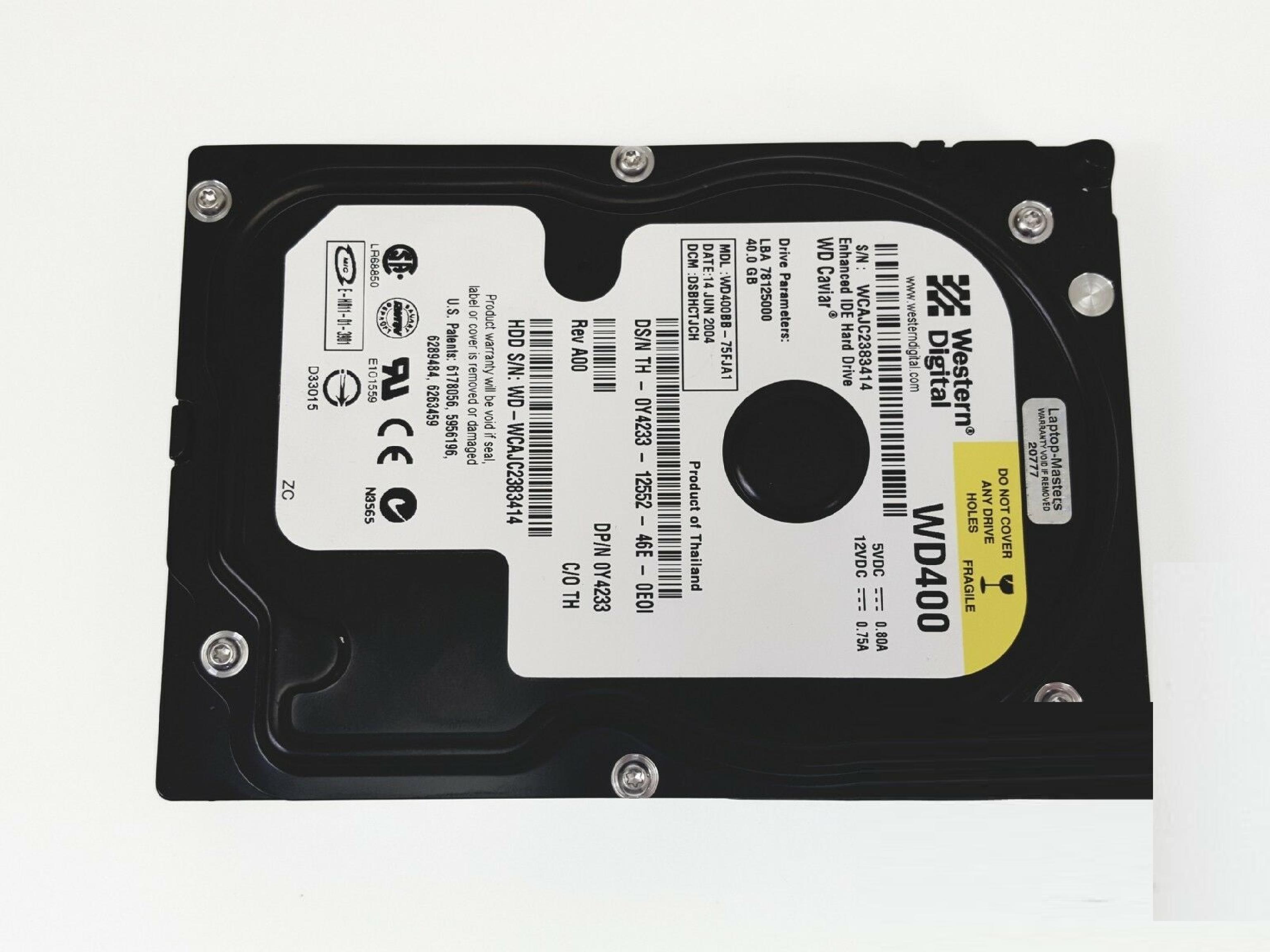 WESTERN DIGITAL / DELL / WD 0Y4233 40GB IDE HD LBA 78125000 DATE 12 APR 2004 DCM HSCHCVJCH HSBHCTJCH REV A00 08 JUL DSCACTJCA CAVIAR 07 HSCHCTJCH HSBACTJCH 17 OCT HSBACTJCA 3.5INCH HARD DRIVE 40.0 GB