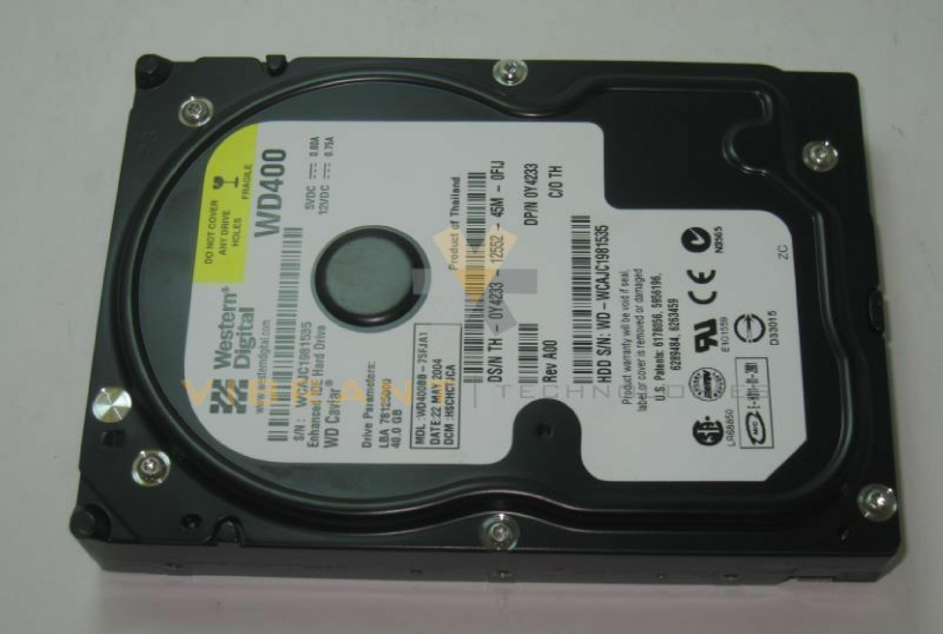 WESTERN DIGITAL / DELL / WD 0Y4233 40GB IDE HD LBA 78125000 DATE 12 APR 2004 DCM HSCHCVJCH HSBHCTJCH REV A00 08 JUL DSCACTJCA CAVIAR 07 HSCHCTJCH HSBACTJCH 17 OCT HSBACTJCA 3.5INCH HARD DRIVE 40.0 GB