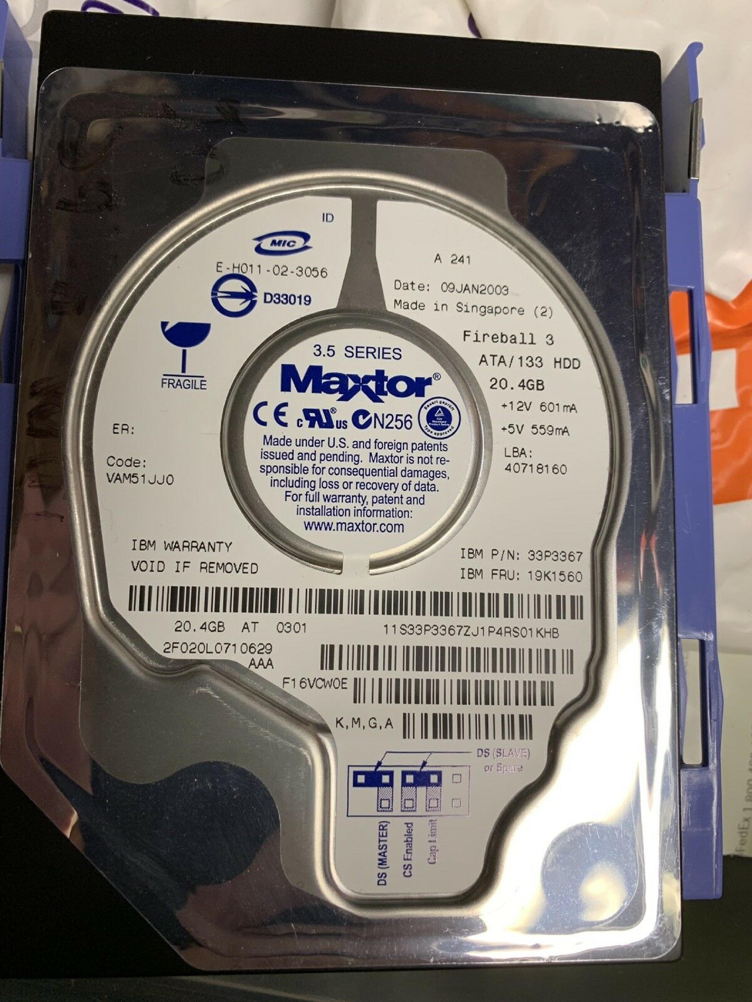 WESTERN DIGITAL / IBM / WD 19K1560 20GB IDE HD LBA 39102336 DATE 10 DEC 2002 DCM HSBANV2A DSCANV2A REV A00 PROTEGE HSCANV2A 15 APR DRIVE 39062500 13 JUN 2003 DSBACV2CA 05 DSBBCV2C 17 JAN DSBHNV2C