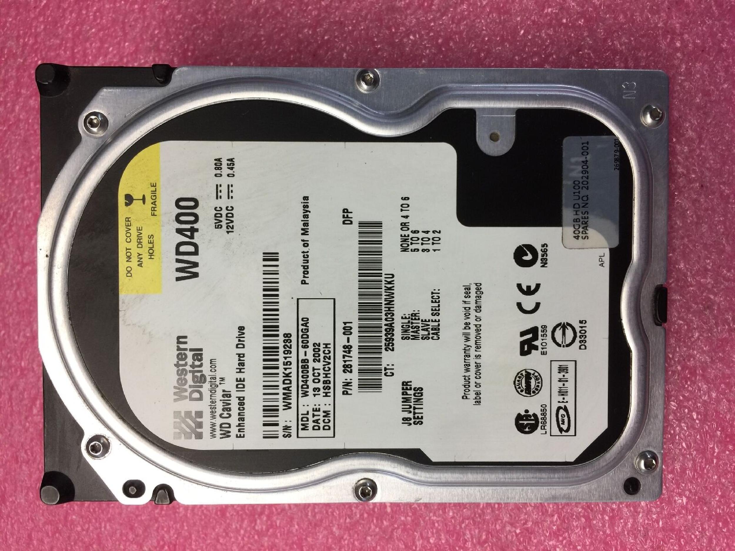 WESTERN DIGITAL / WD 281748-001 40GB IDE HD DATE 06 NOV 2003 DCM DSBHNV2CH 25 SEP DSBHNT2CH 03 DSBHHV2AA CAVIAR 08 HSBAHV2CA 22 AUG HSBHHV2CH 23 DSBAHV2CA 02 DEC HSBHNV2AH 09 MAR HSBACV2CH HSBANV2CH 04 HSBAHV2AH 19 JUL DSBHHV2AH 18 JUN DSBANV2CA 13 MAY HSBANT2AH 16 HSBANA2AA HSBANV2CA 11