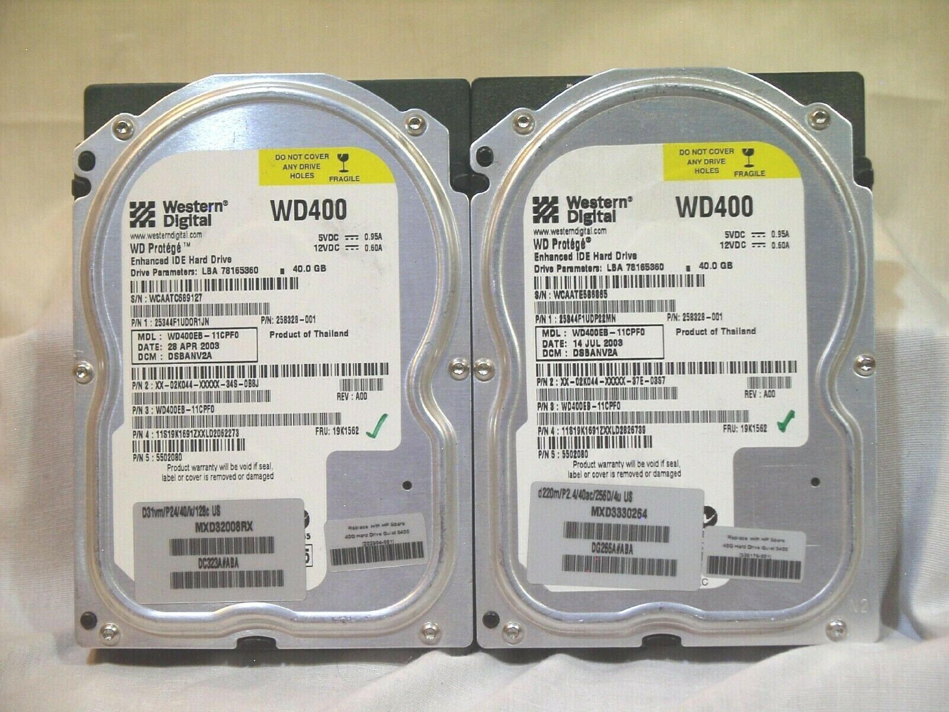 WESTERN DIGITAL / WD WD400EB-11CPF0 40GB IDE HD LBA 78165360 DATE 08 MAY 2003 DCM HSCBNV2C REV A