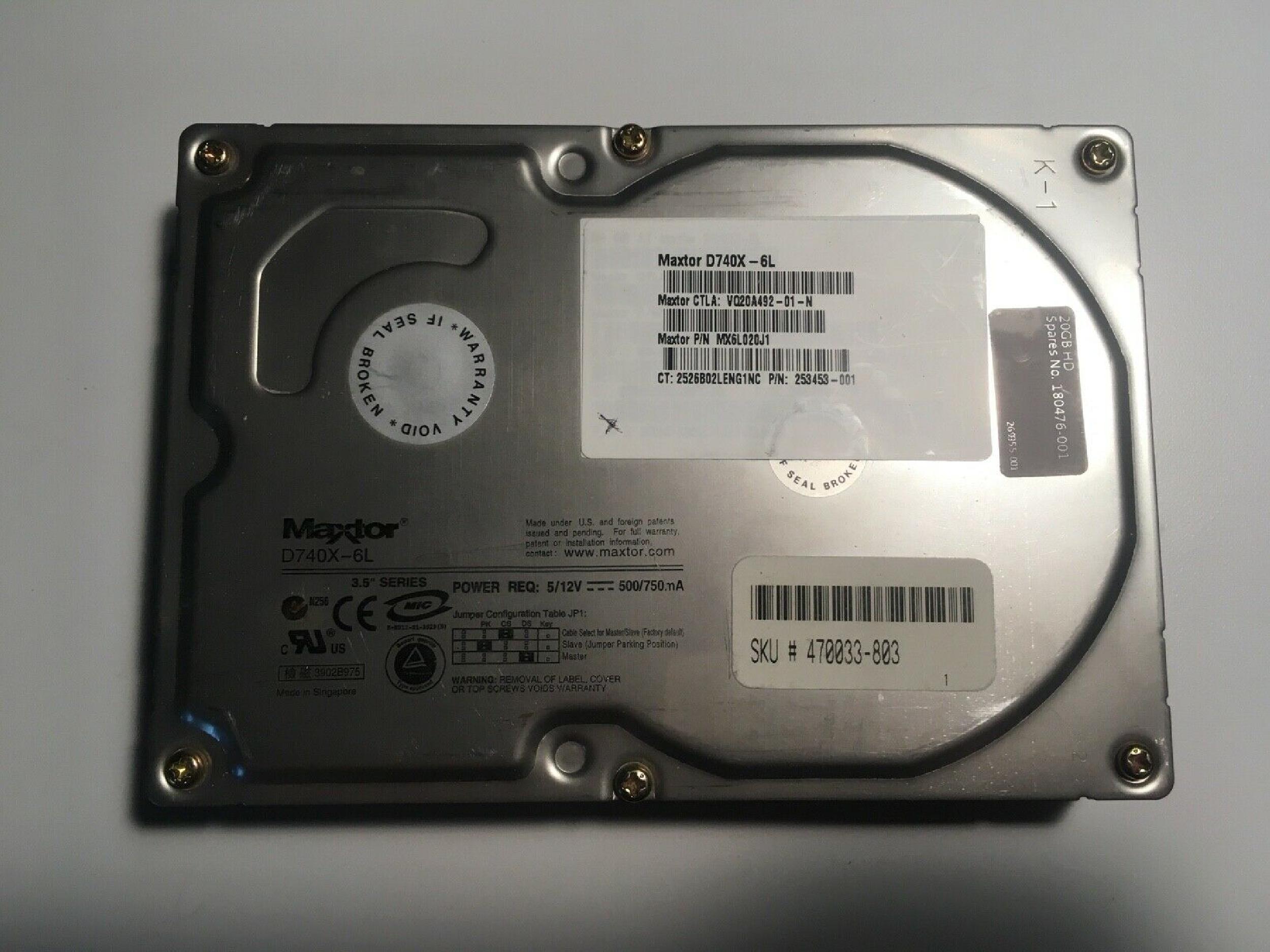 MAXTOR D740X-6L 40GB IDE HD REV A00 20GB 3.5 INCH HARD DRIVE REV:A00 VQ20A492-01-N VQ20A011-01-B REV: GTLA: 01-M A9305 TESTED ONCE AND AGAIN BEFORE SHIPPED
