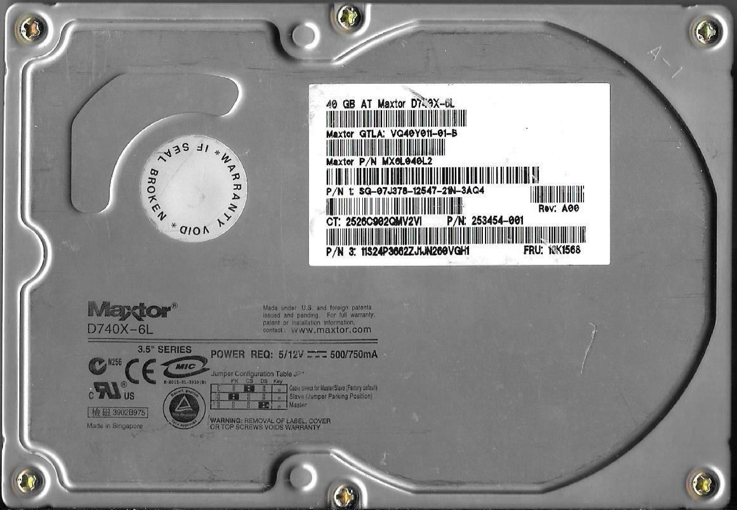 MAXTOR MX6L040L2 40GB IDE HD REV A00