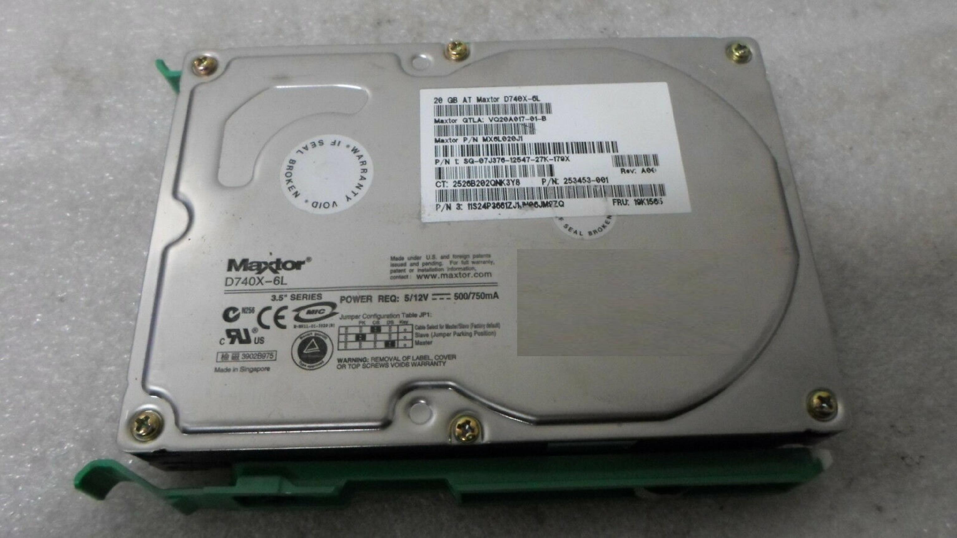 HITACHI / IBM / MAXTOR / COMPAQ / HEWLETT PACKARD / HP 19K1565 20.4GB IDE HD DATE 11 JUL2002 MLC H32657 20GB 3.5 INCH HARD DRIVE REV:A00 VQ20A011-01-B 04NOV2002 REV: A00 16MAY2002 N79 2001-05 22MAY2001 REV TESTED ONCE AND AGAIN BEFORE SHIPPED GTLA: