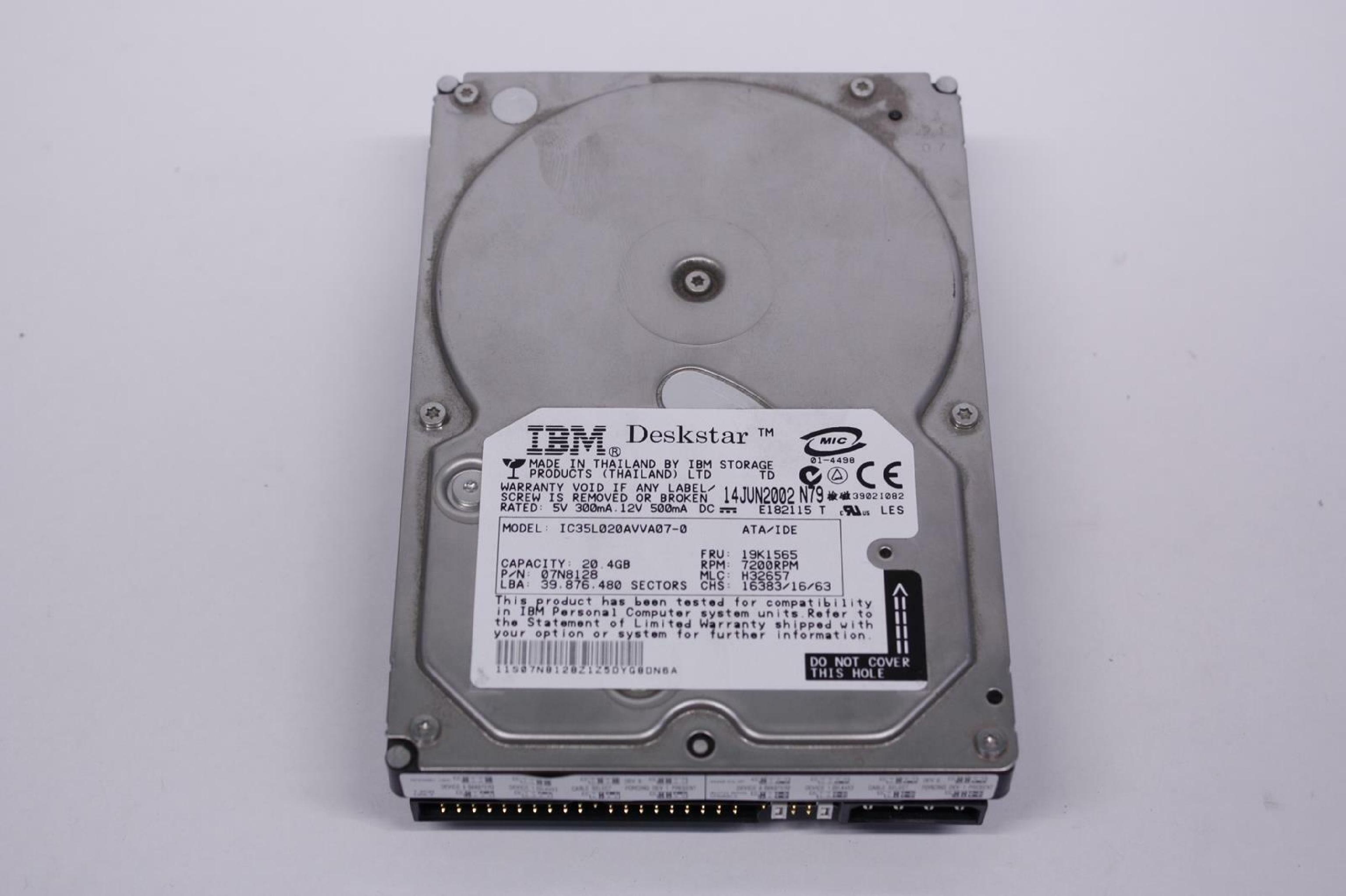 HITACHI / IBM / MAXTOR / COMPAQ / HEWLETT PACKARD / HP 19K1565 20.4GB IDE HD DATE 11 JUL2002 MLC H32657 20GB 3.5 INCH HARD DRIVE REV:A00 VQ20A011-01-B 04NOV2002 REV: A00 16MAY2002 N79 2001-05 22MAY2001 REV TESTED ONCE AND AGAIN BEFORE SHIPPED GTLA: