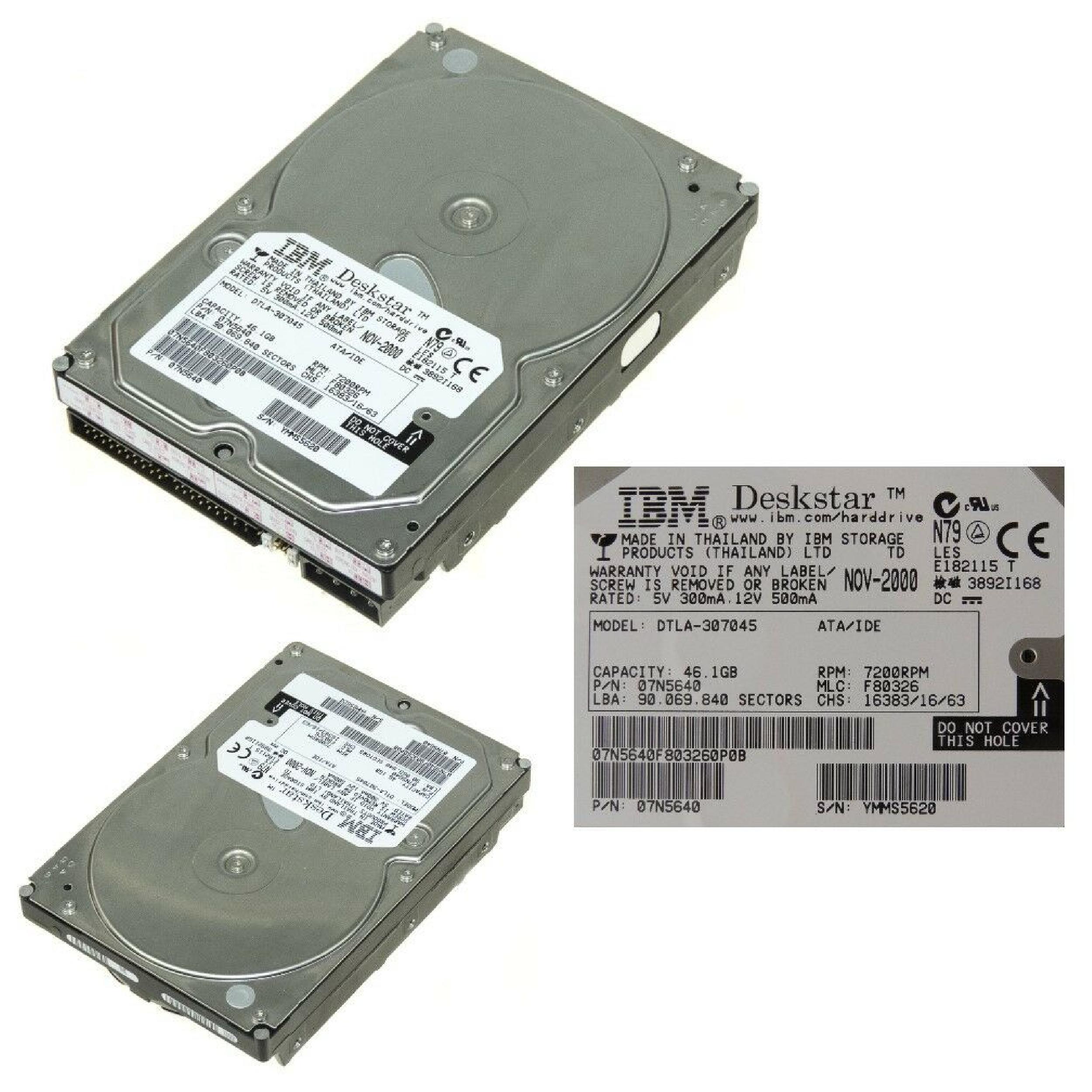 IBM DTLA-307045 40GB IDE HD DATE JUL-2000 MLC F80033 DRIVE 7200RPM