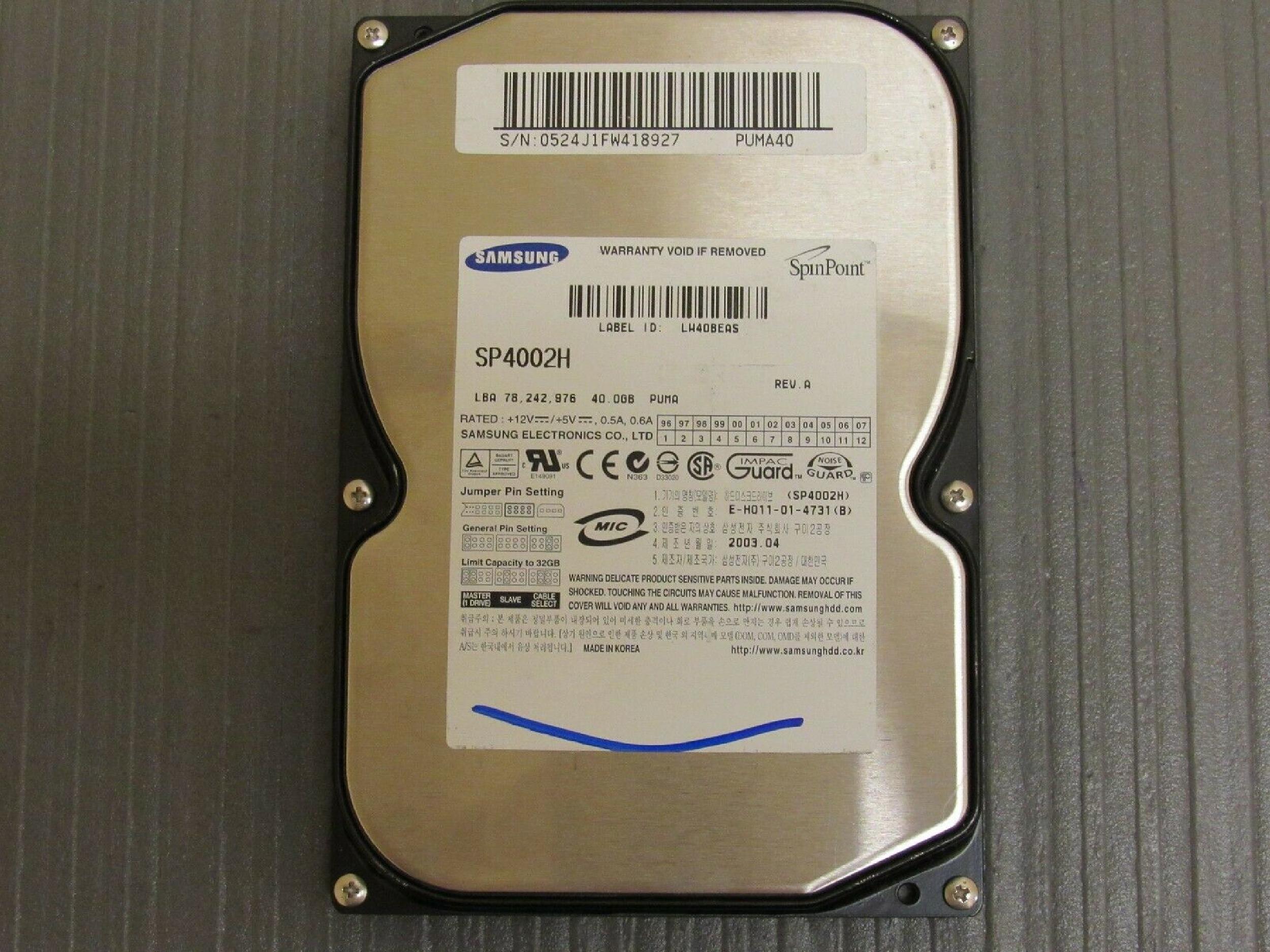 SAMSUNG PUMA40 40GB IDE HD DATE 2002.02 REV A PUMA