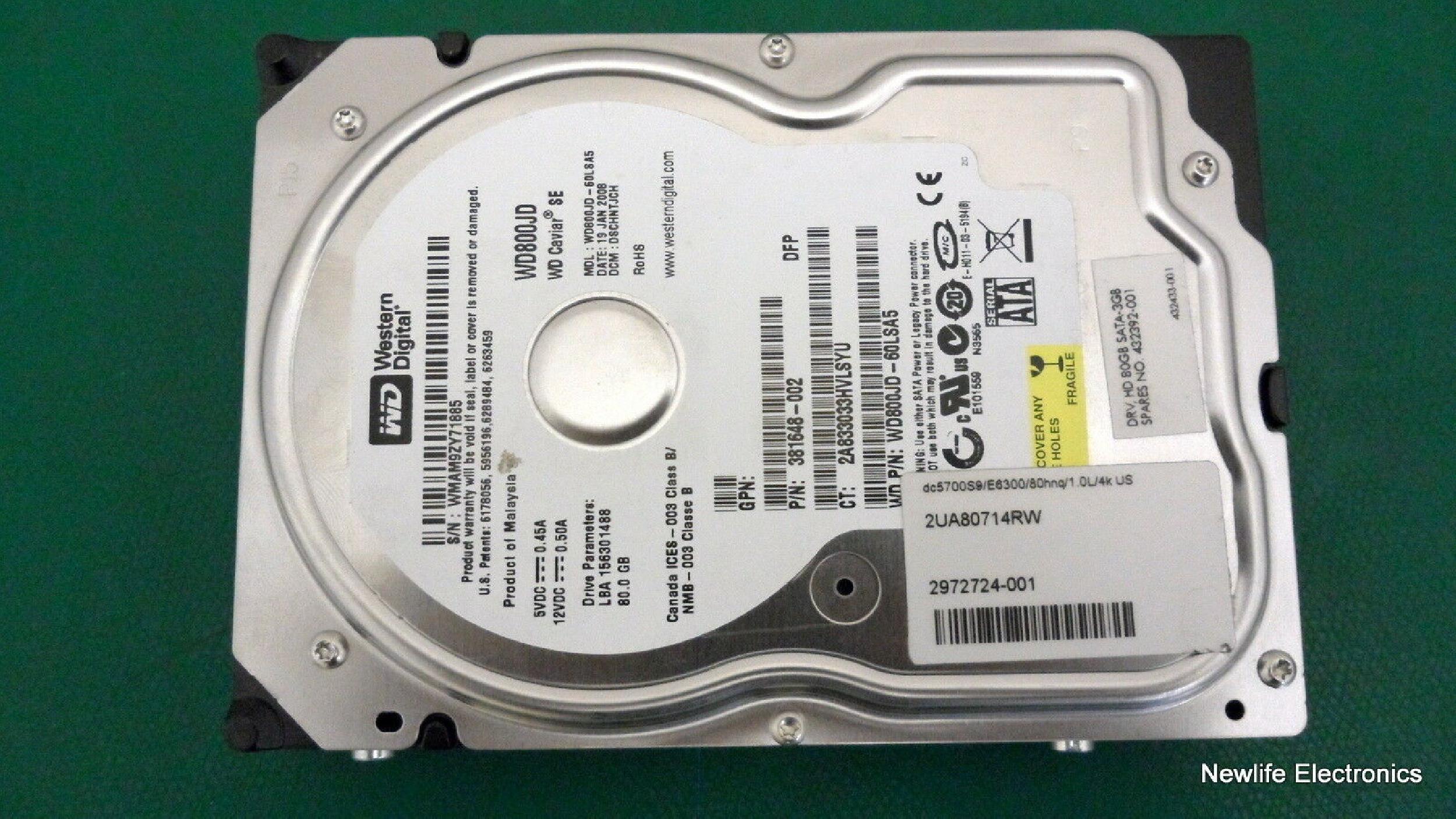 WESTERN DIGITAL / WD 432392-001 80GB SATA HD DATE 25 JAN 2008 DCM HSCANTJCA CAVIAR SE