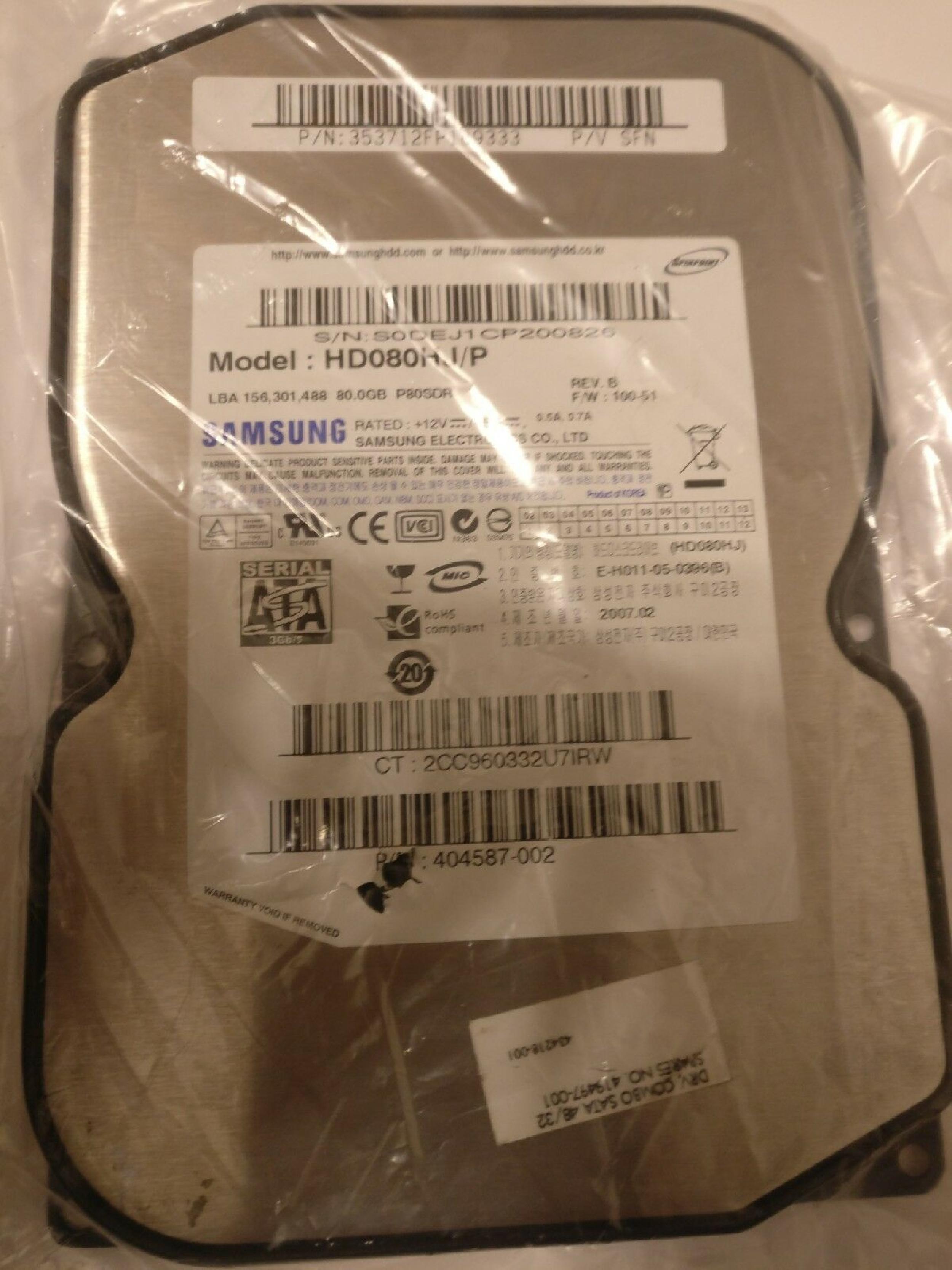 SAMSUNG ZH100-34 80GB SATA HD REV A F/W ZH100-34 DATE 2006.02 2006.07 2005.12