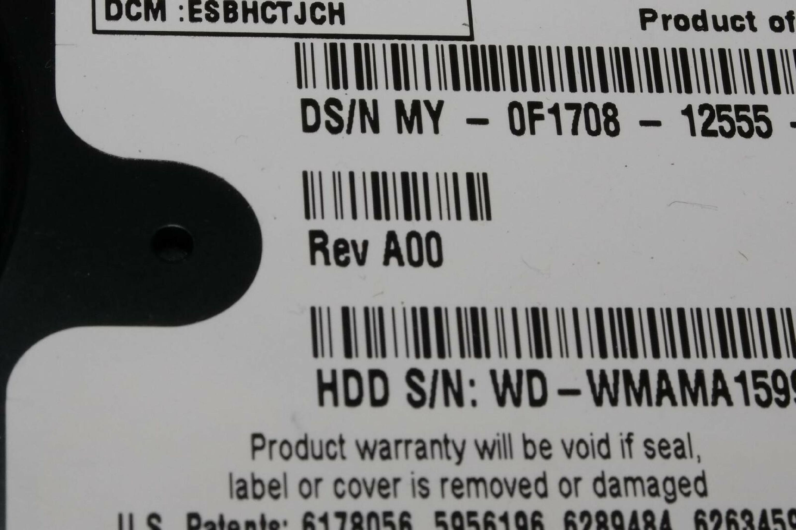 WESTERN DIGITAL / WD WD400BD 40GB SATA HD DATE 24 JUL 2006 DCM HSCACTJCA REV A00 CAVIAR 29 NOV HSBANTJCH 05 SEP 27 MAR 2007 ESBHYTJEH 13 ESBHCTJCH 28 HSBHNTJCH ESBACTJCA ESCACTJCH