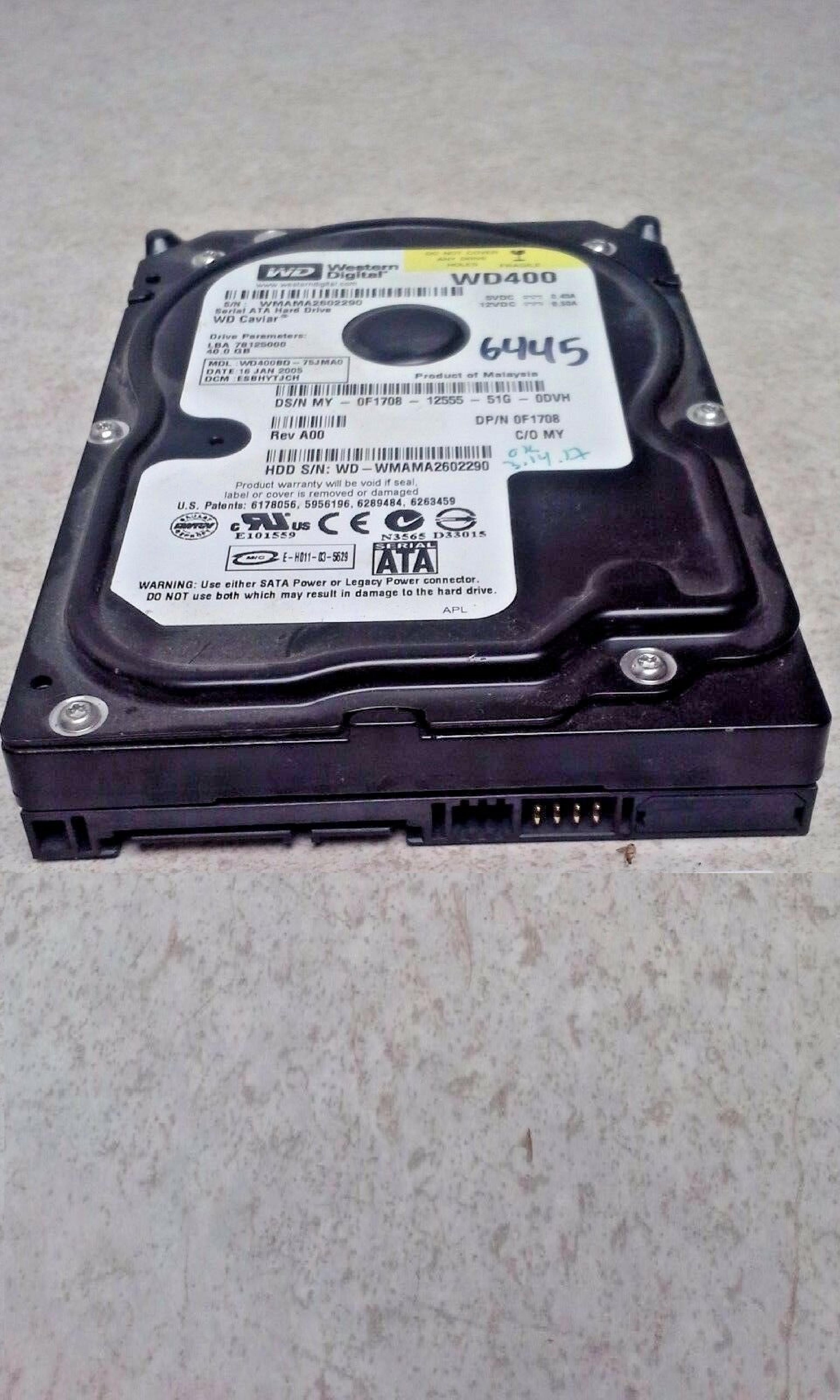 WESTERN DIGITAL / WD WD400BD-75JMA0 40GB SATA HD DATE 08 JAN 2005 DCM HSCHYTJCH REV A00 CAVIAR