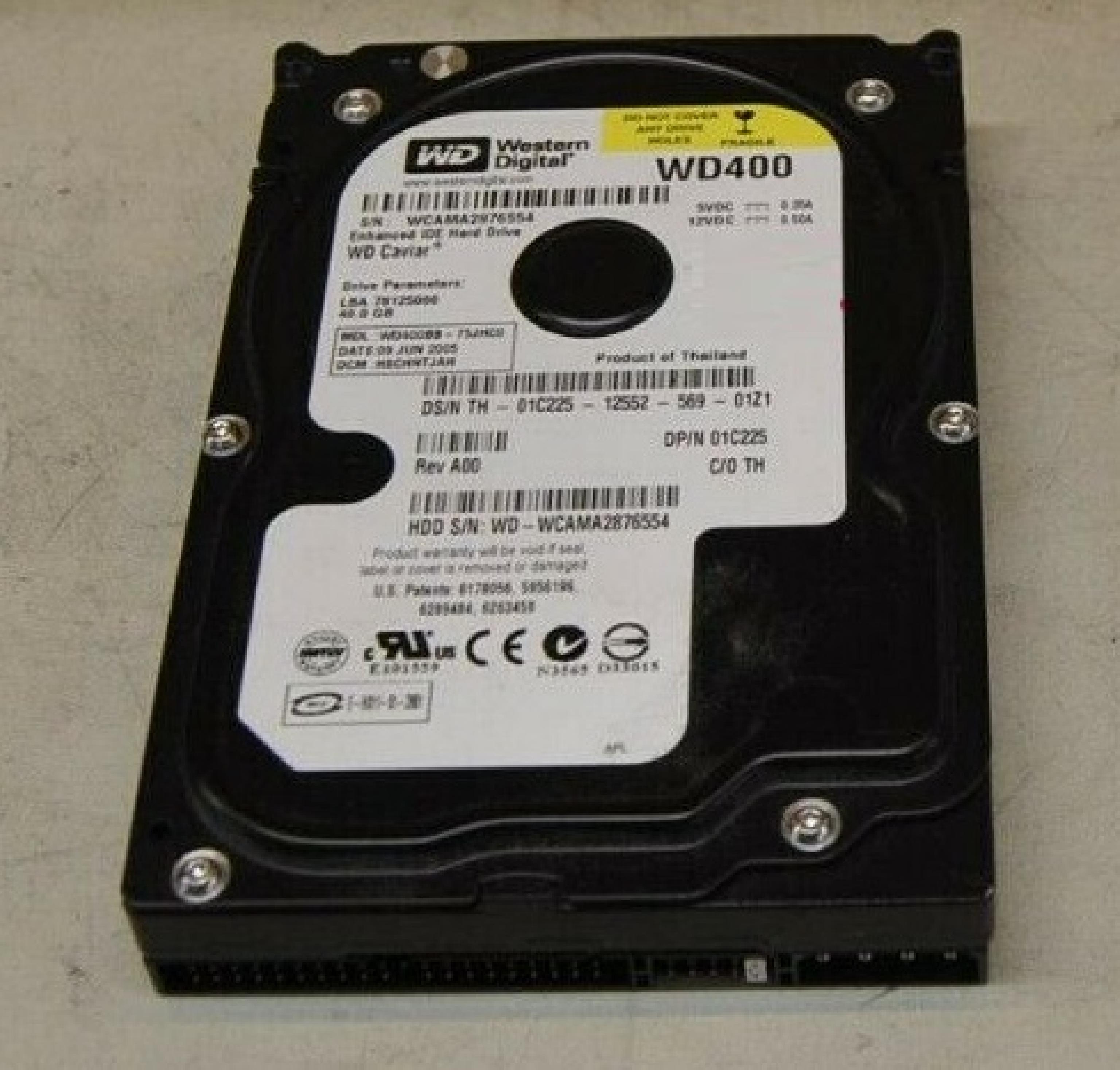 WESTERN DIGITAL / WD 0F1708 40GB SATA HD DATE 08 JAN 2005 DCM HSCHYTJCH REV A00 CAVIAR