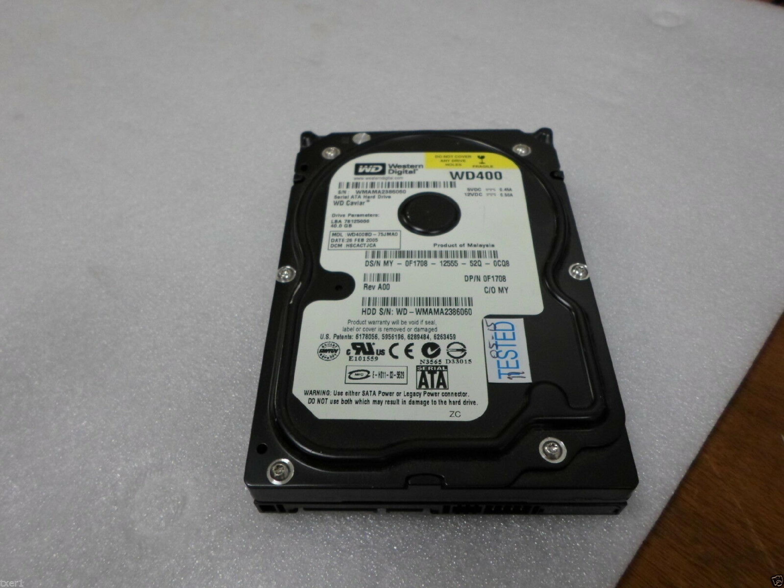 WESTERN DIGITAL / WD 0F1708 40GB SATA HD DATE 08 JAN 2005 DCM HSCHYTJCH REV A00 CAVIAR