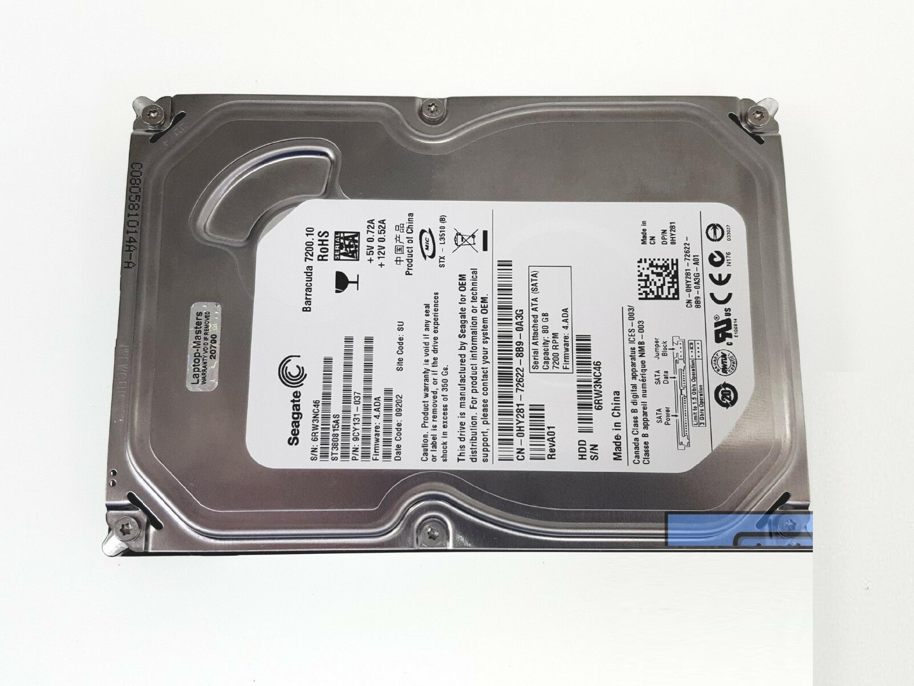 SEAGATE 9CY131-037 80GB SATA HD FIRMWARE 4.ADA DATE 09236 SITE TK REV A01 BARRACUDA