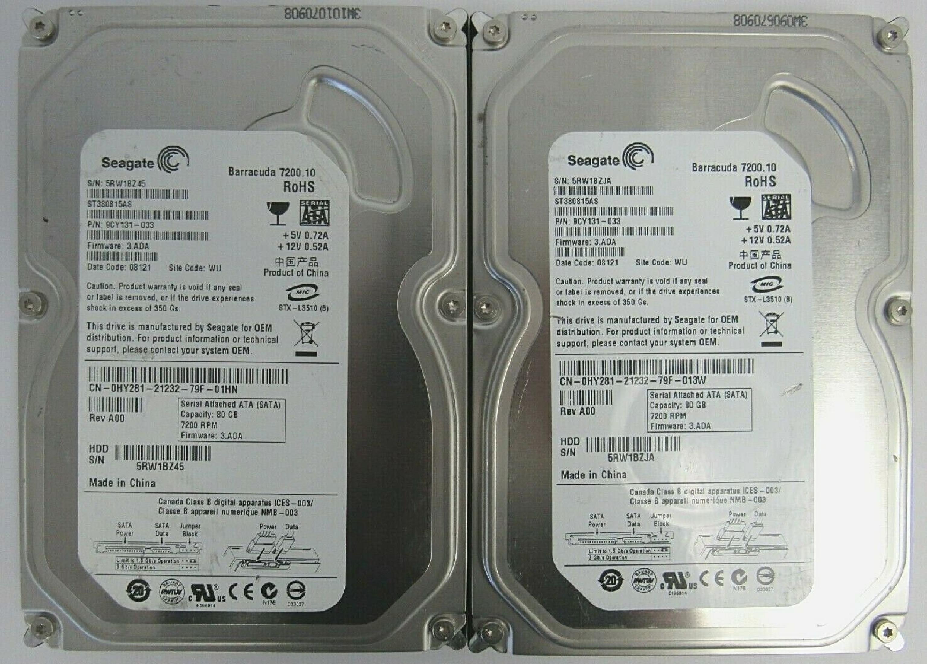 SEAGATE / DELL 0HY281 80GB SATA HD FIRMWARE 4.ADA DATE 09236 SITE TK REV A01 BARRACUDA DRIVE 09025 CODE