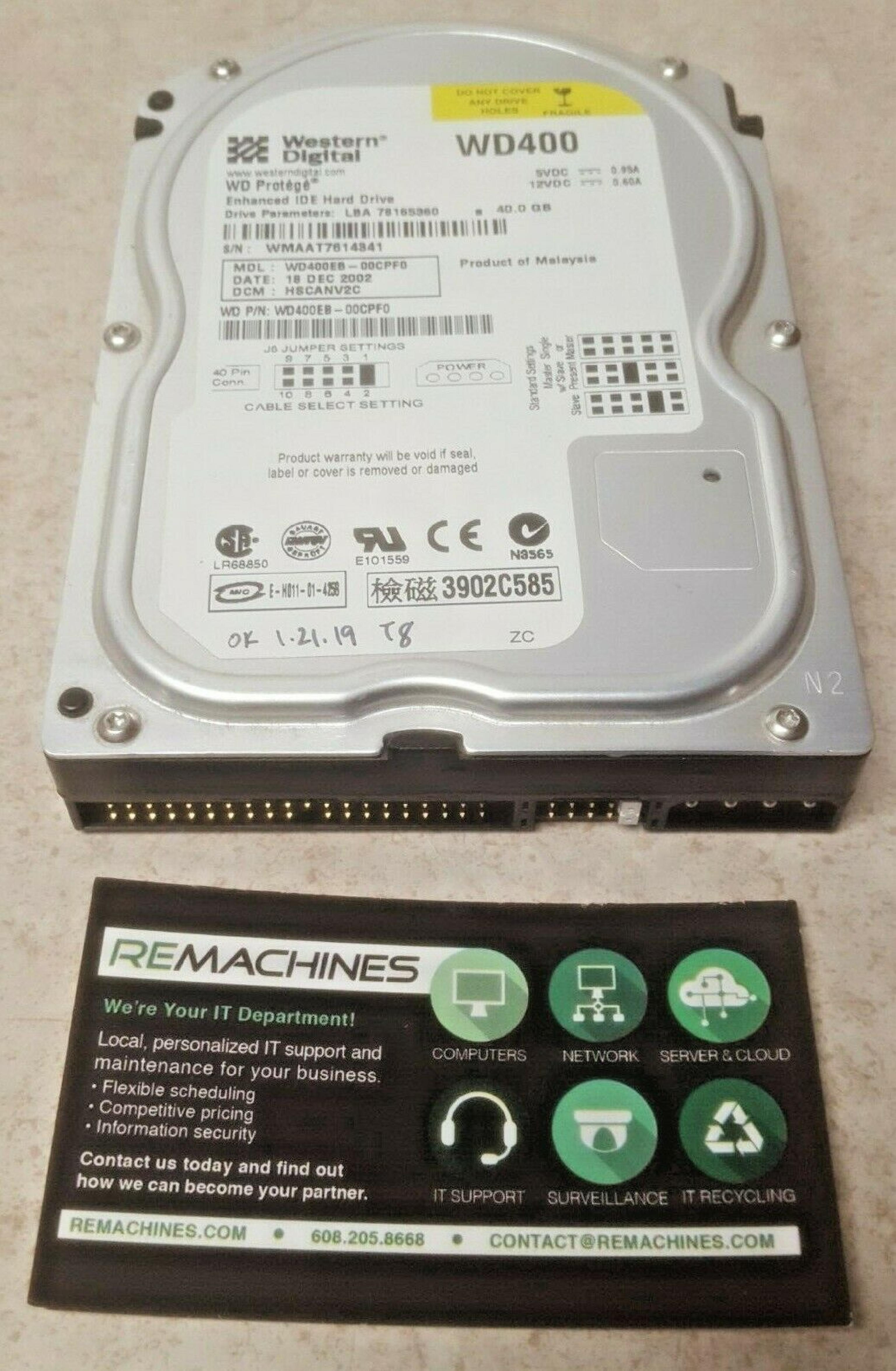 WESTERN DIGITAL / WD WD400EB-00CPF0 40GB IDE HD DATE 13 AUG 2003 DCM HSBANV2A PROTEGE