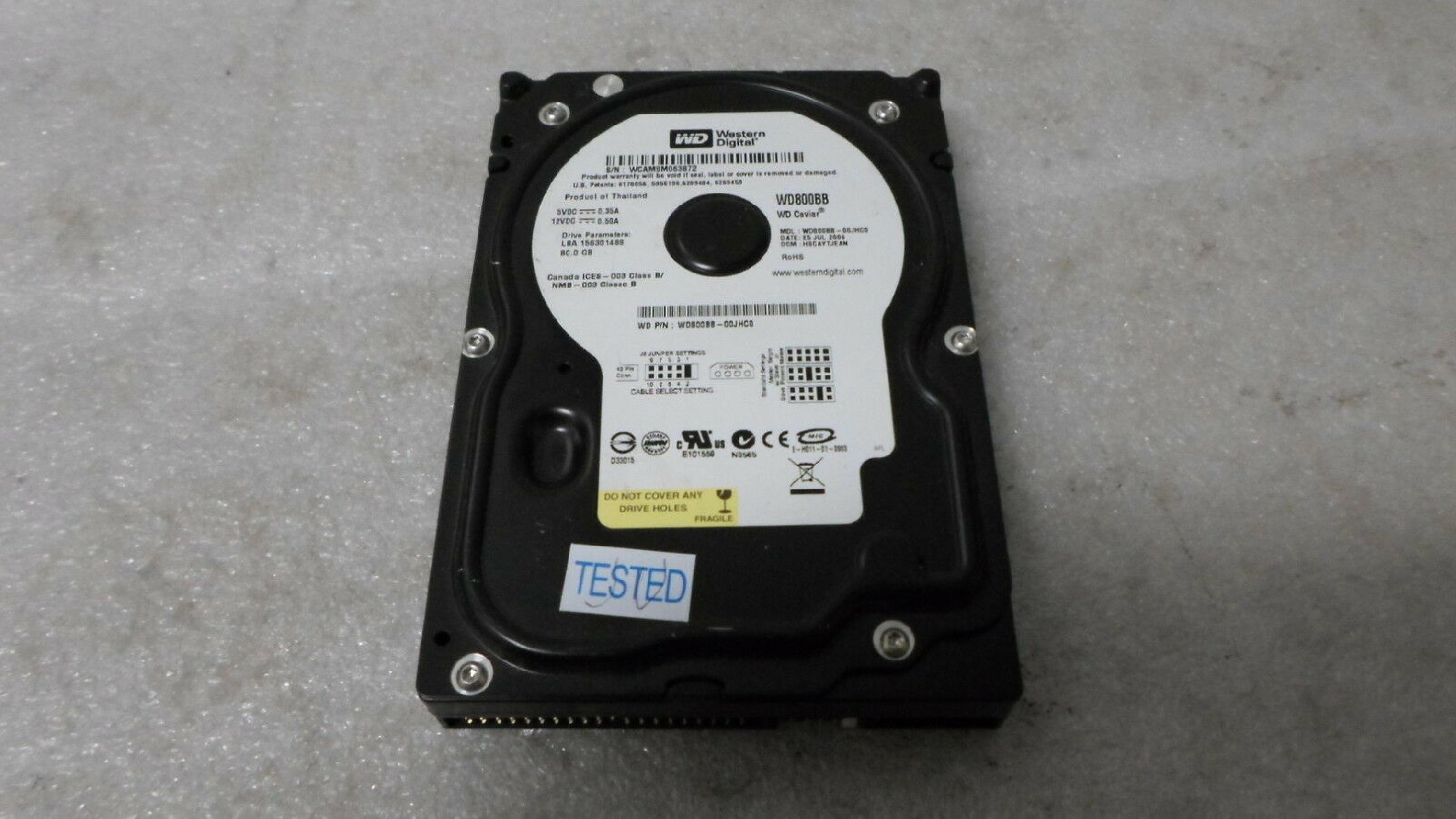 WESTERN DIGITAL / WD WD800BB-00JHC0 80GB IDE HD DATE 23 AUG 2006 DCM DSBANTJAHN CAVIAR