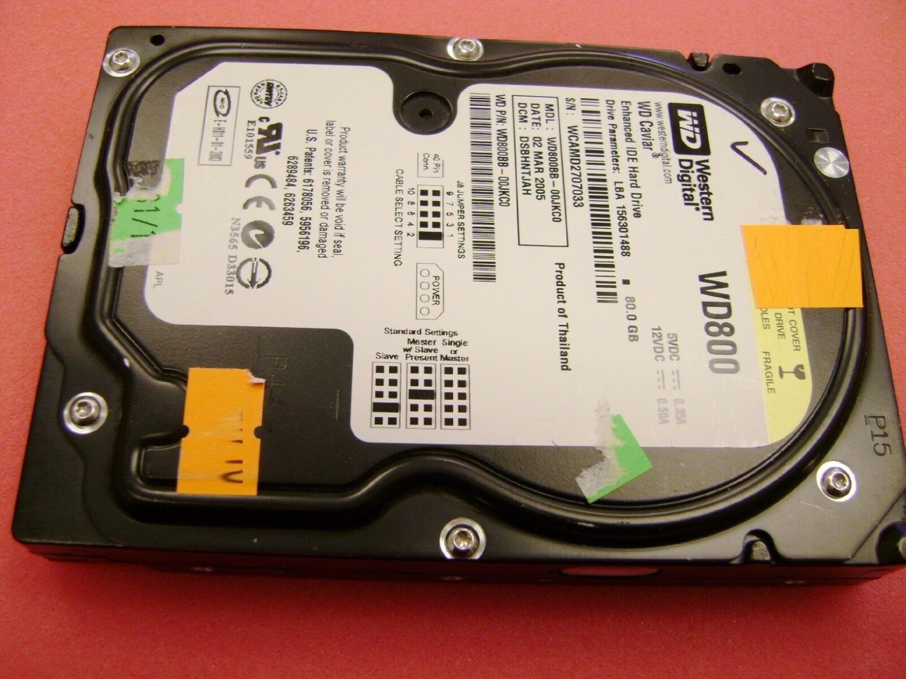 WESTERN DIGITAL / WD WD800BB-00JKC0 80GB IDE HD DATE 28 JAN 2008 DCM HSBHNTJCH CAVIAR