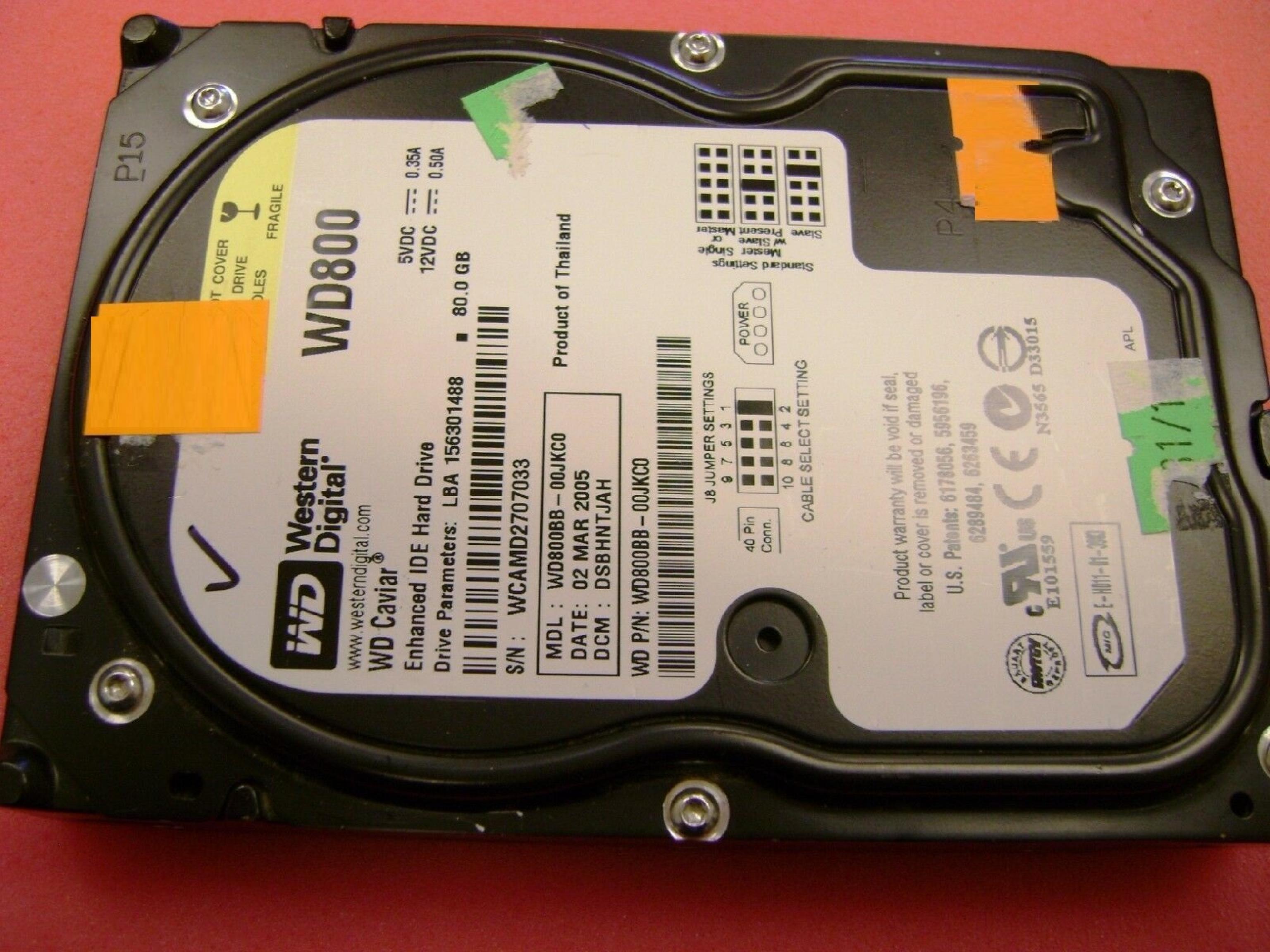 WESTERN DIGITAL / WD WD800BB-00JKC0 80GB IDE HD DATE 28 JAN 2008 DCM HSBHNTJCH CAVIAR