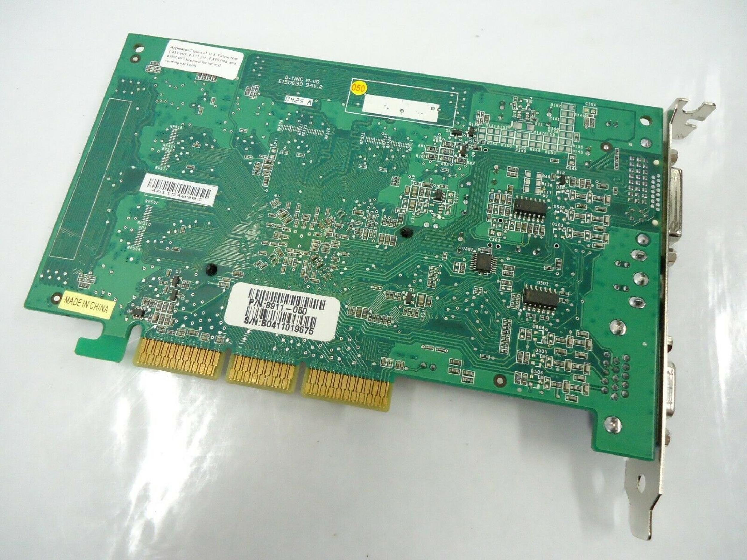 NVIDIA 8911-050 128MB AGP VIDEO CARD WITH DVI VGA AND SVIDEO OUTPUTS