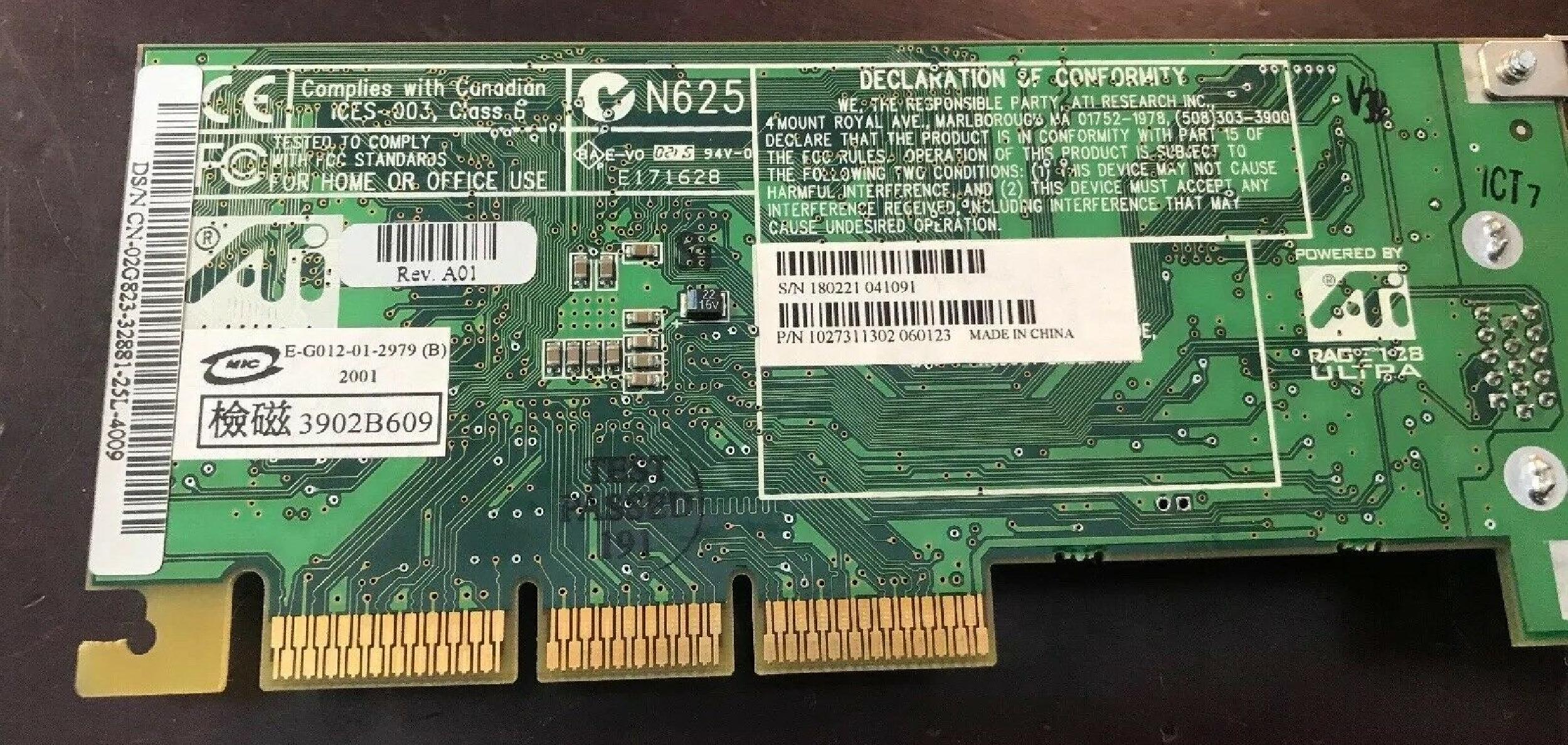 ATI E171628 RAGE 128 PRO 16MB AGP109-73100-01 32MB AGP VIDEO CARD WITH VGA OUTPUT ULTRA